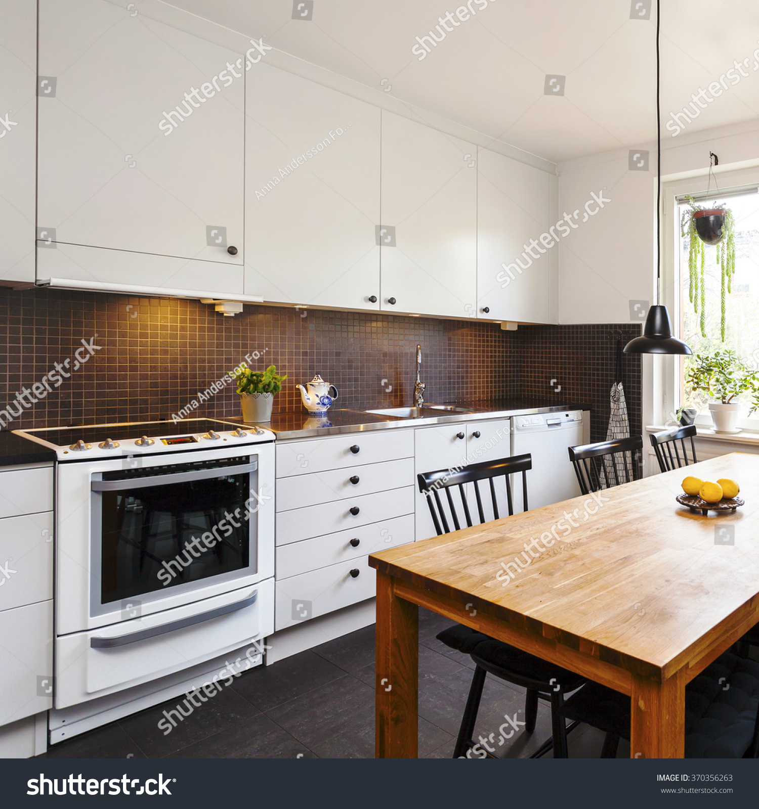 Fancy Interior Kitchen Dark Floor Tiles Stock Photo Edit Now 370356263