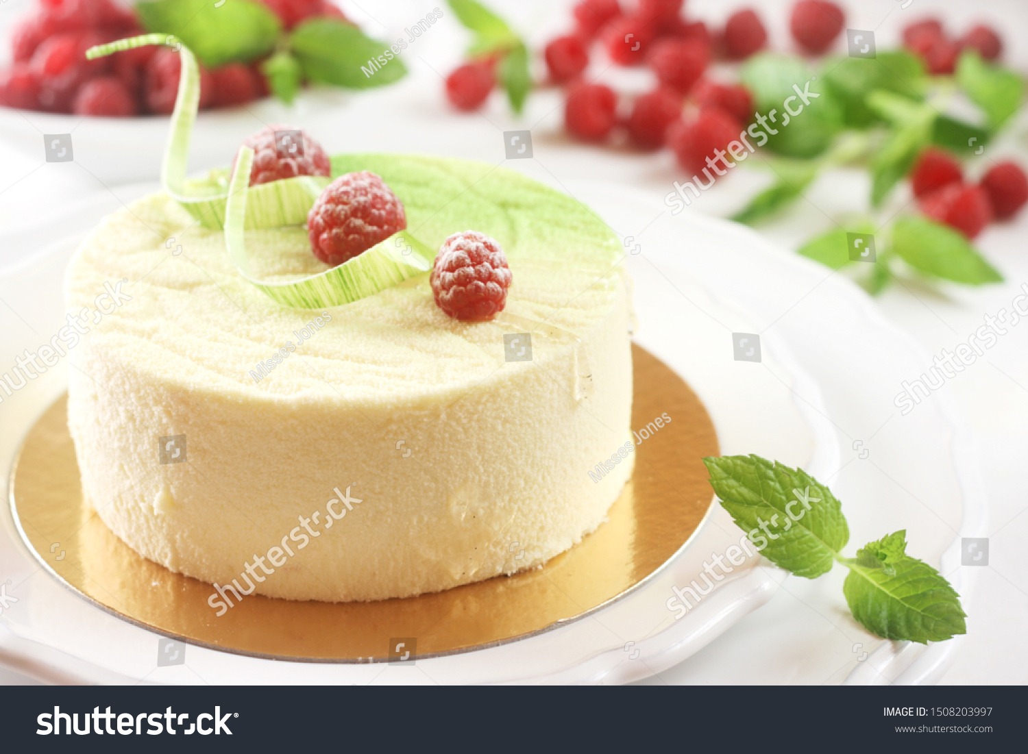 Fancy Raspberry Gateau On White Plate Stock Photo Edit Now