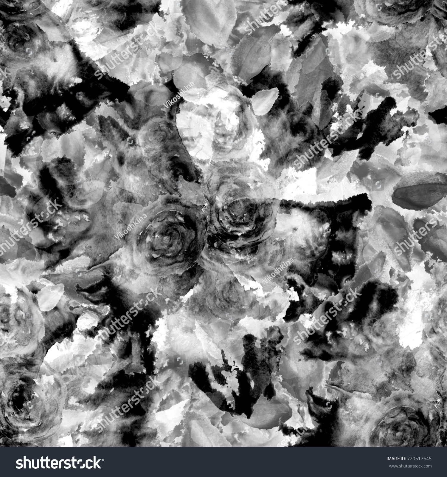 Fantastic Floral Pattern Black White Watercolor Stock Illustration