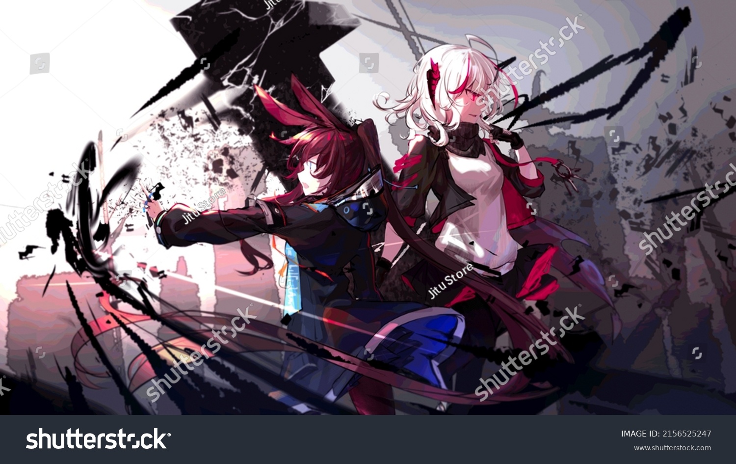 Fantasy Anime Warrior Girls Digital Art Stock Illustration 2156525247 ...