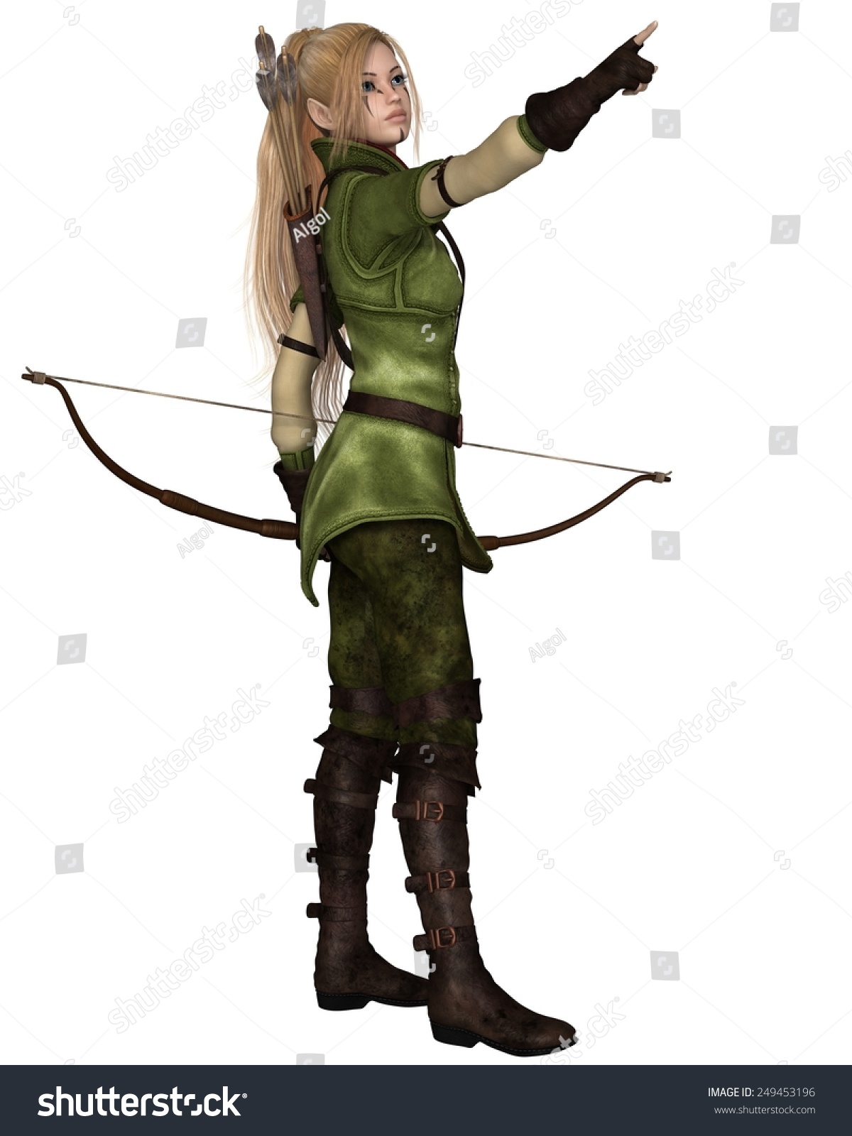 Fantasy Illustration Of A Blonde Female Elf Archer With Bow And Arrows ...