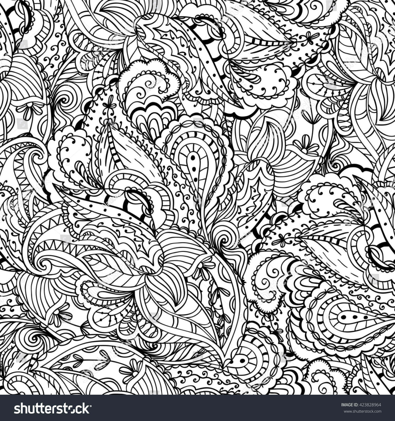 Fantasy Paisley Pattern Seamless Background Coloring Stock Illustration ...