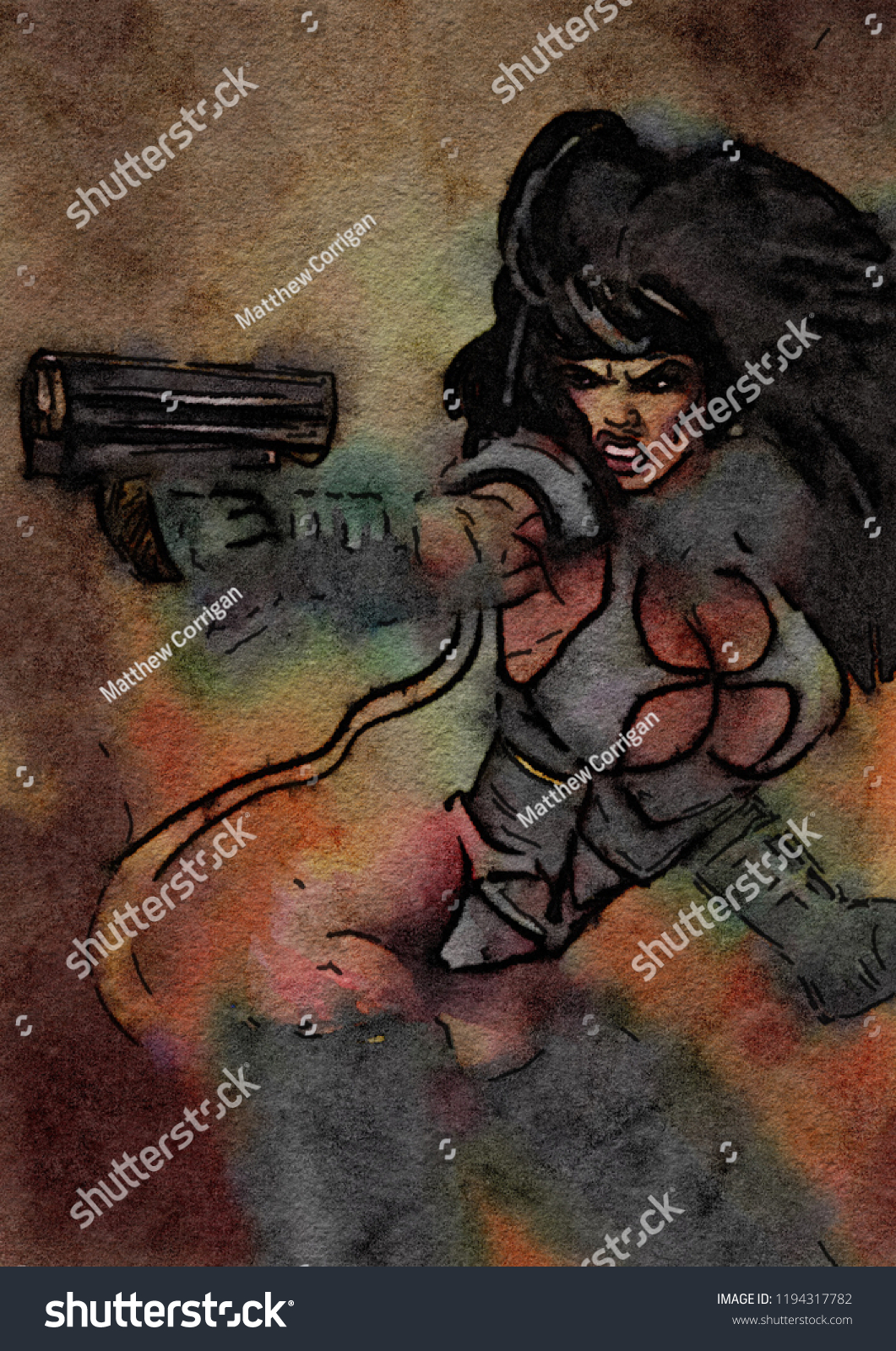 Fantasy Shooting Scifi Girl Illustration Stock Illustration 1194317782