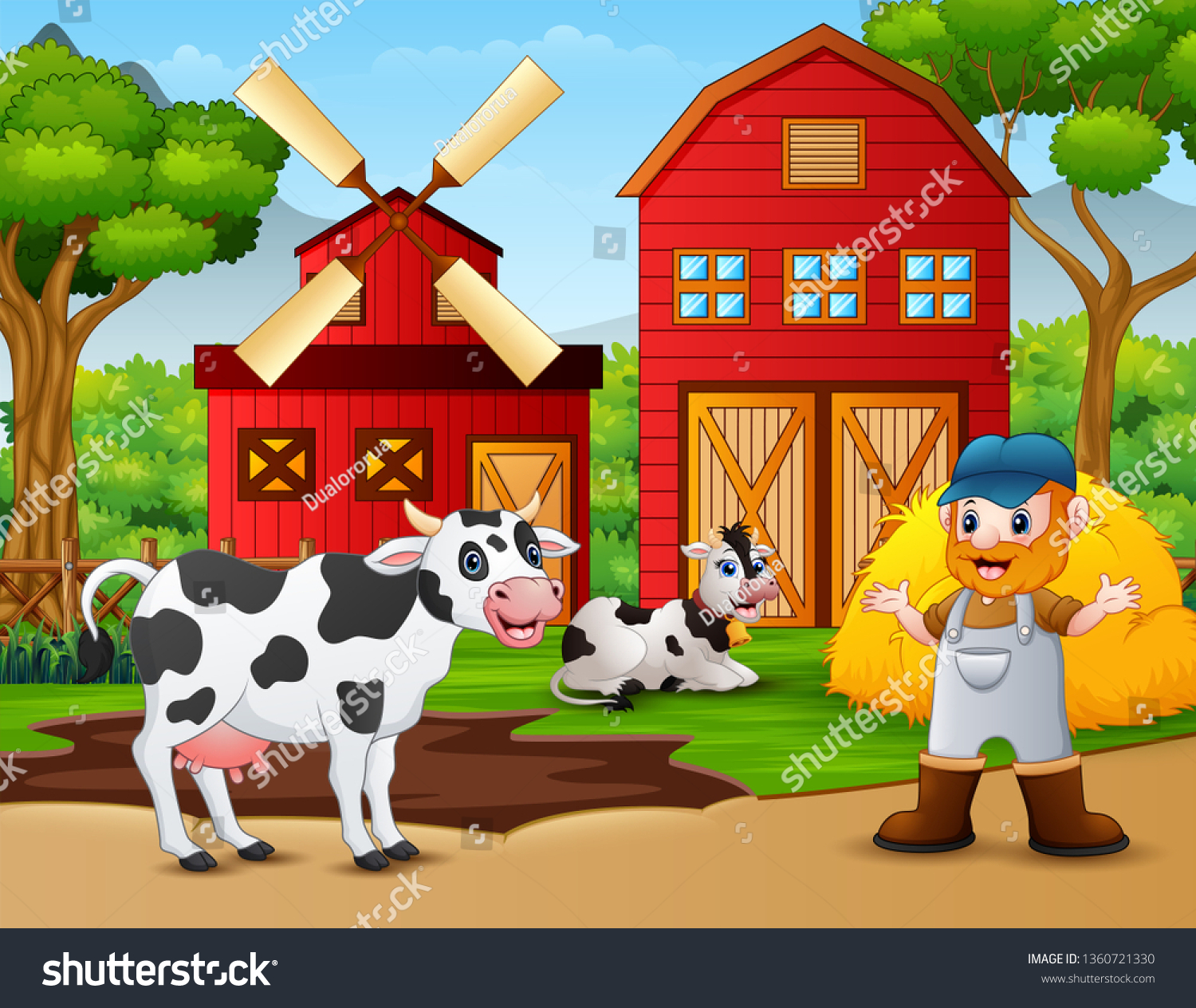 Farmer Farm Animal Front Barn Stock Illustration 1360721330 | Shutterstock