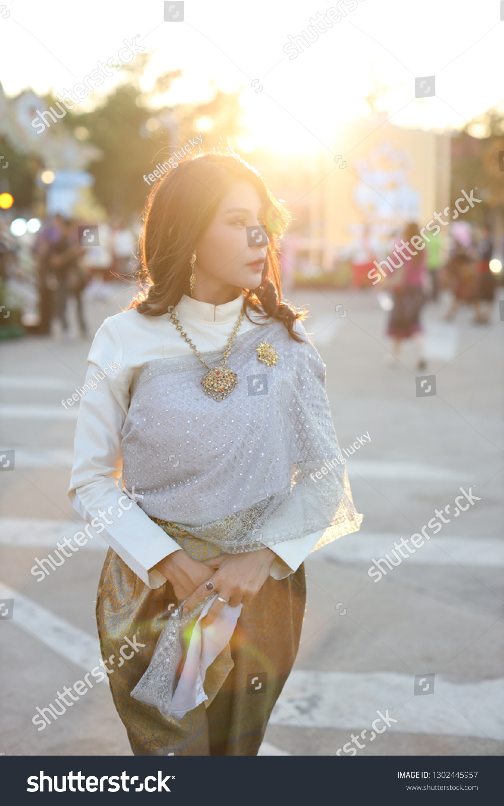 Fashion Asian Girl Thai Traditional Costume Stock Photo 1302445957 ...