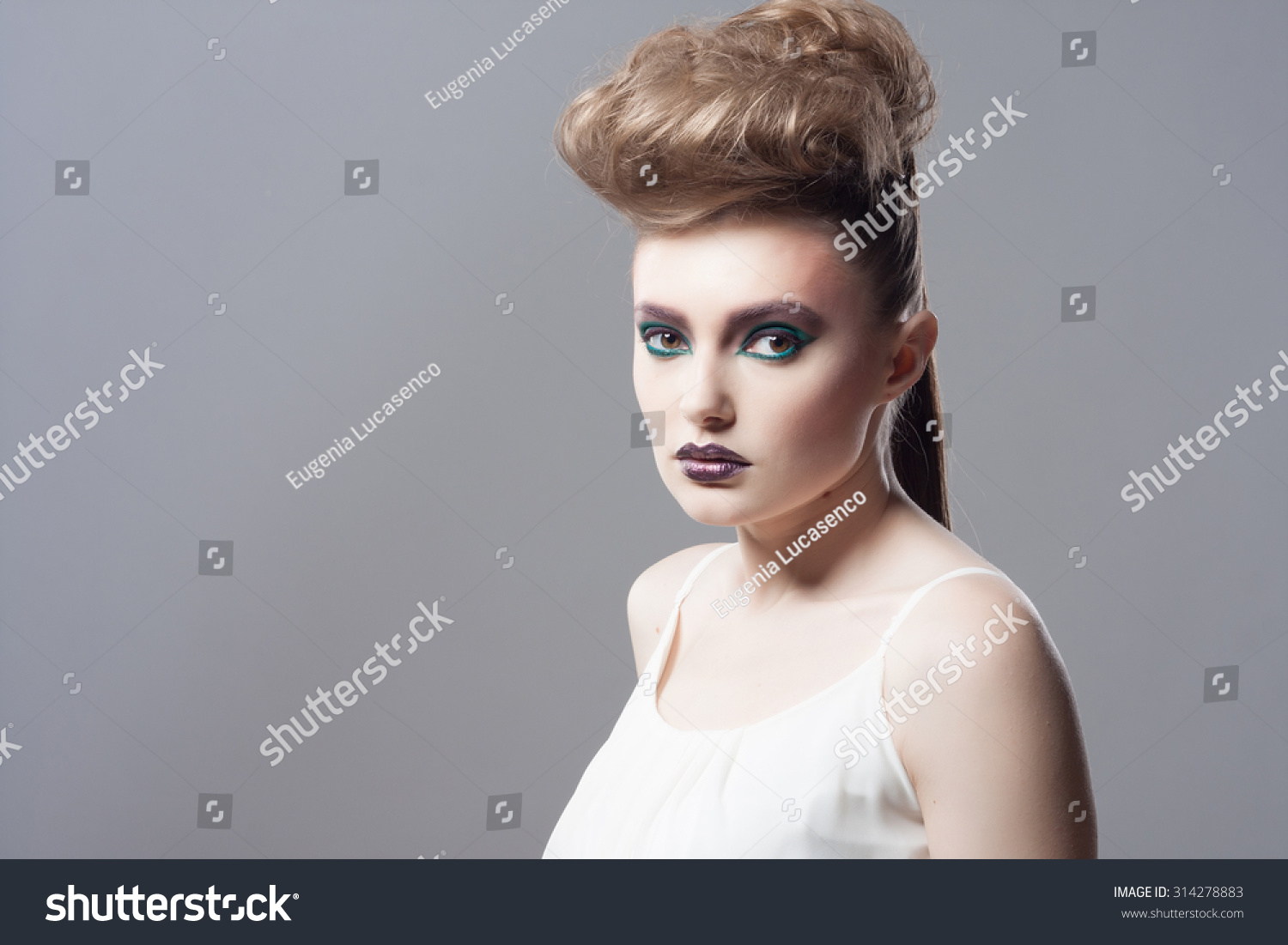 Fashion Blond Model Portrait Hairstyle Haircut Stock Photo