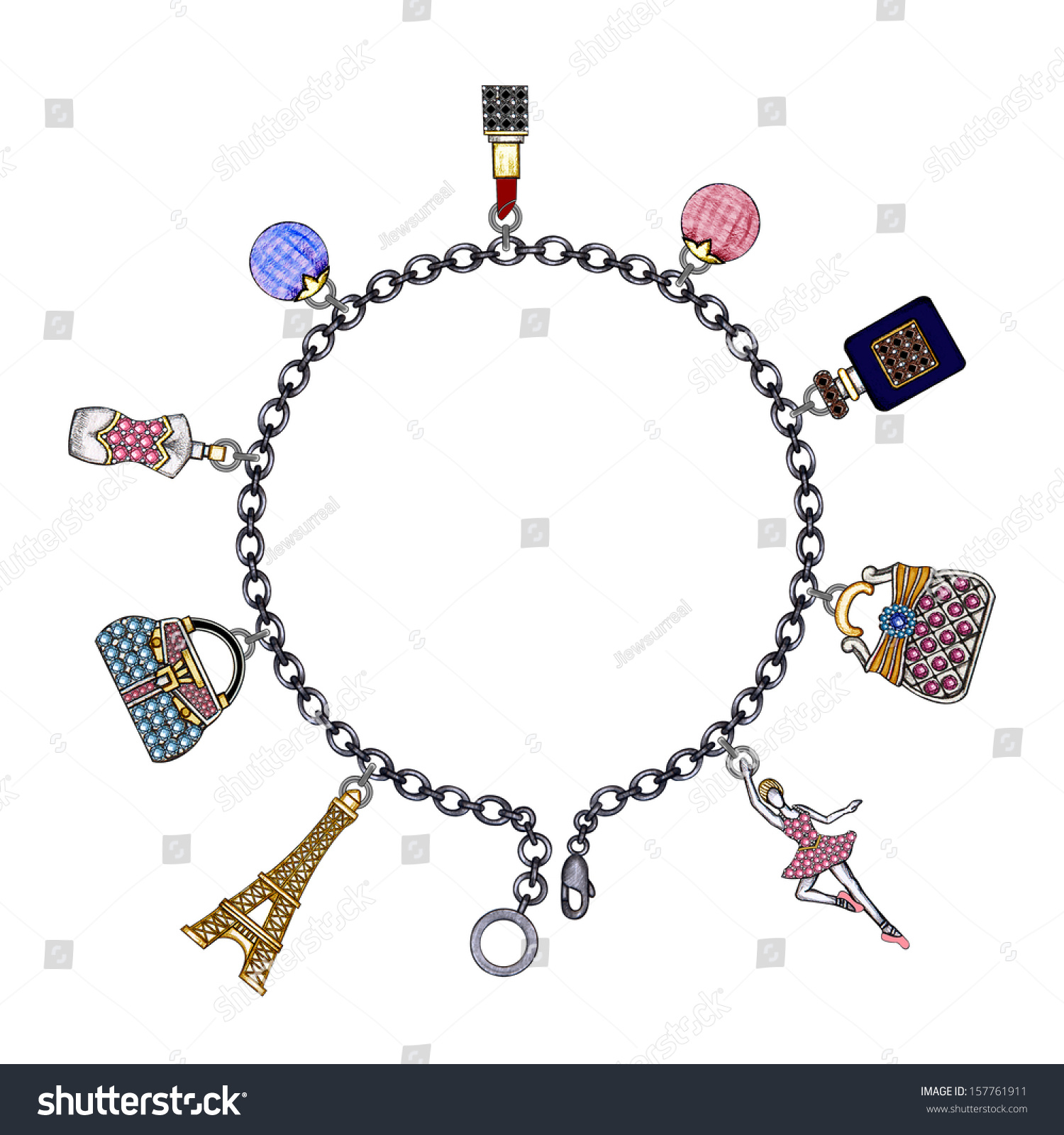 Fashion Charm Bracelet Jewelry Hand Drawing Stock Illustration