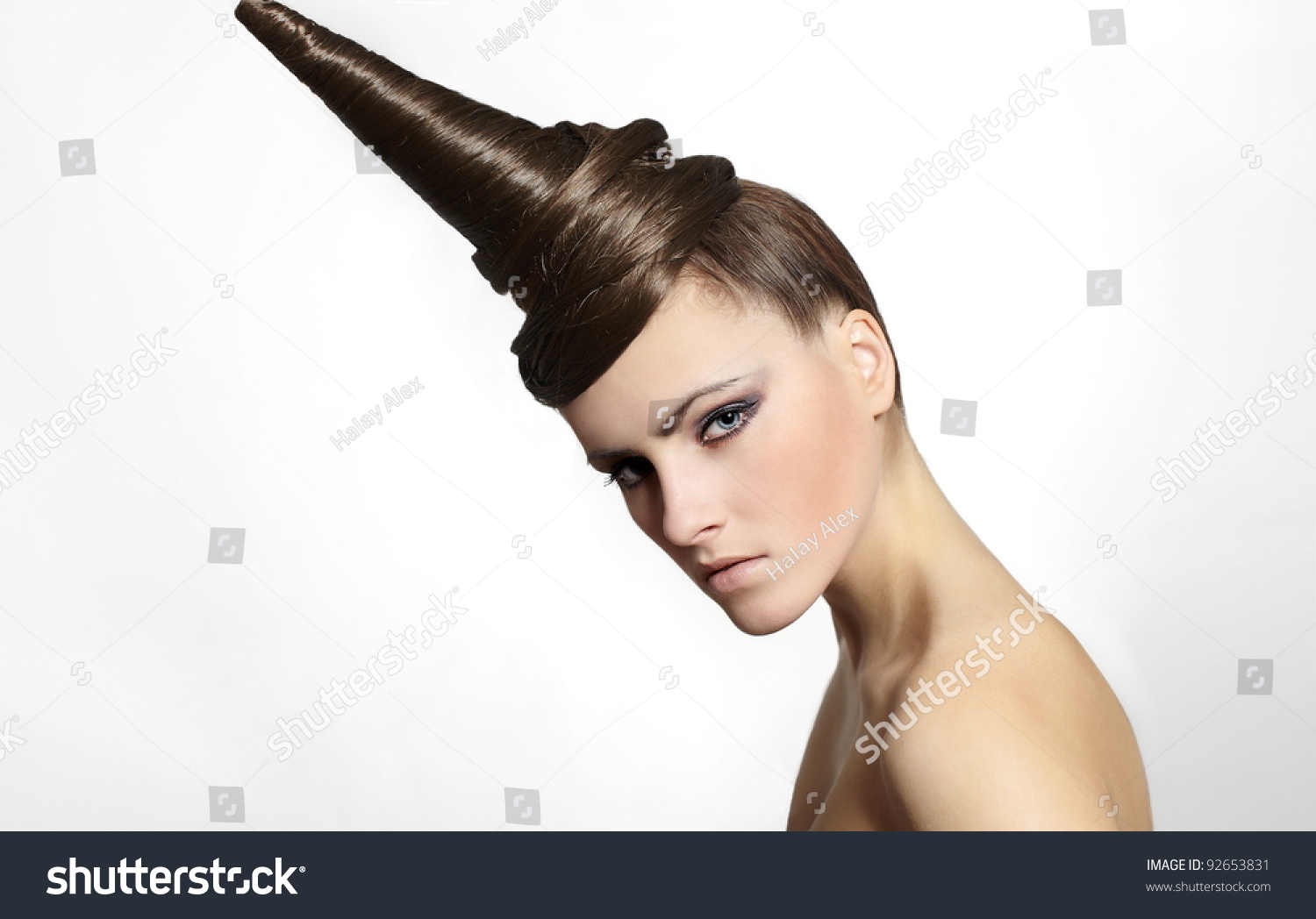 Fashion Girl With Strange Hair Dress Bright Makeup Isolated On White ...