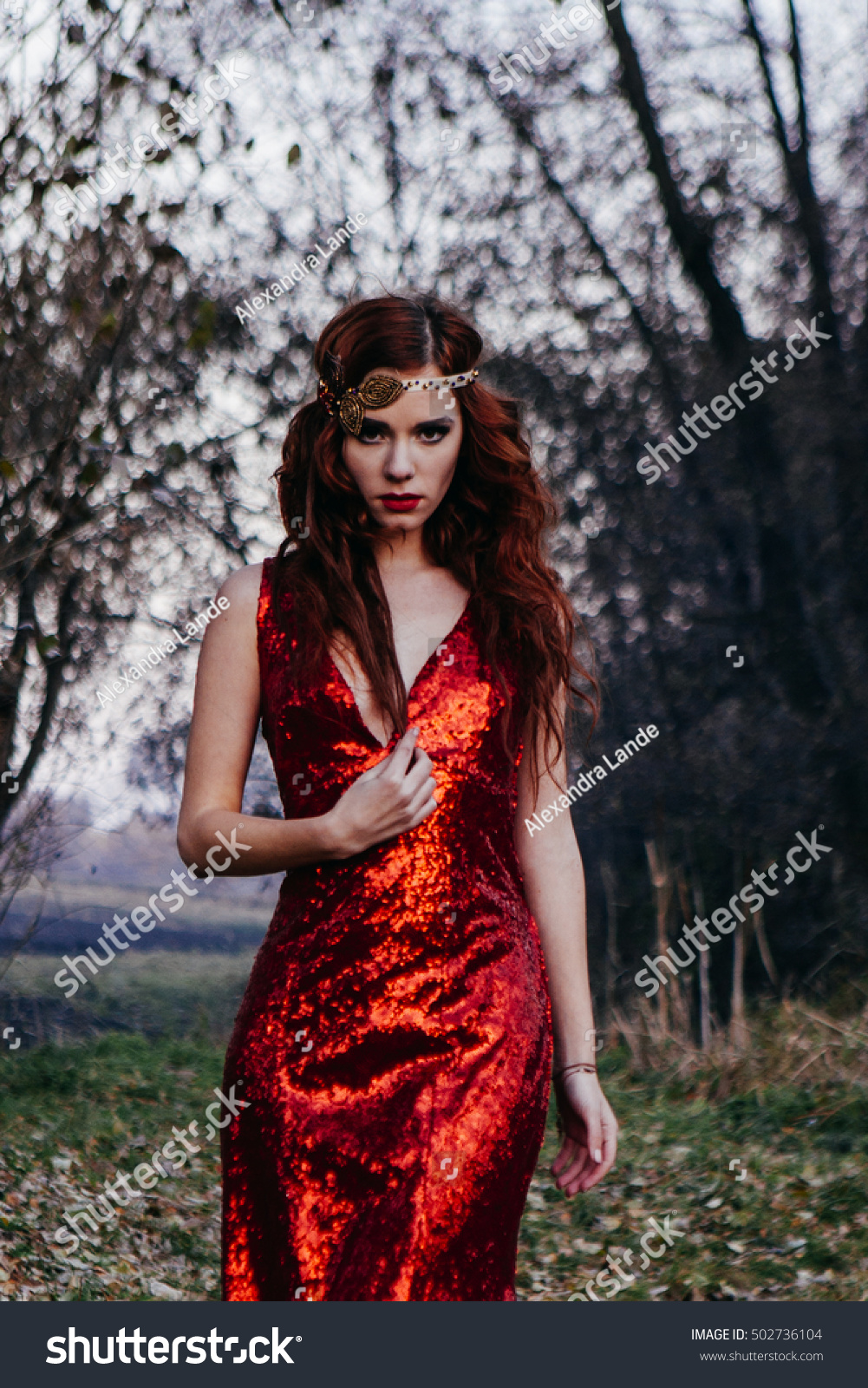 Fashion Gorgeous Young Woman Beautiful Red Stock Photo 502736104 ...