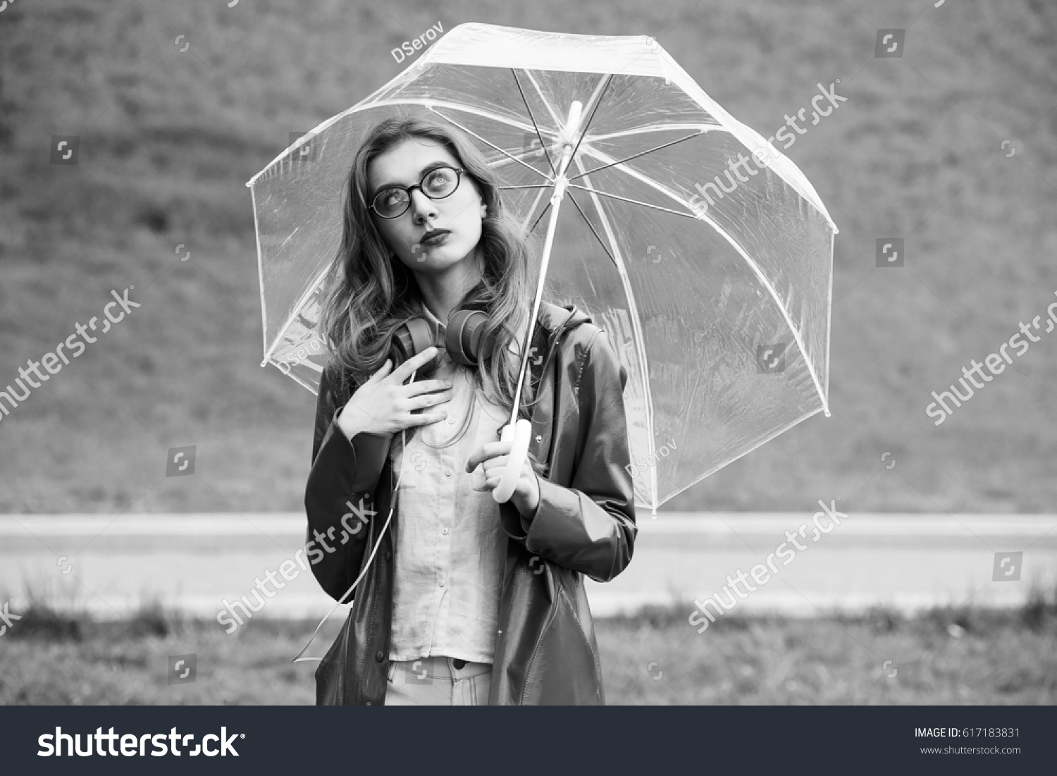 Fashion Hipster Woman Dj Umbrella Headphones Stock Photo Edit Now