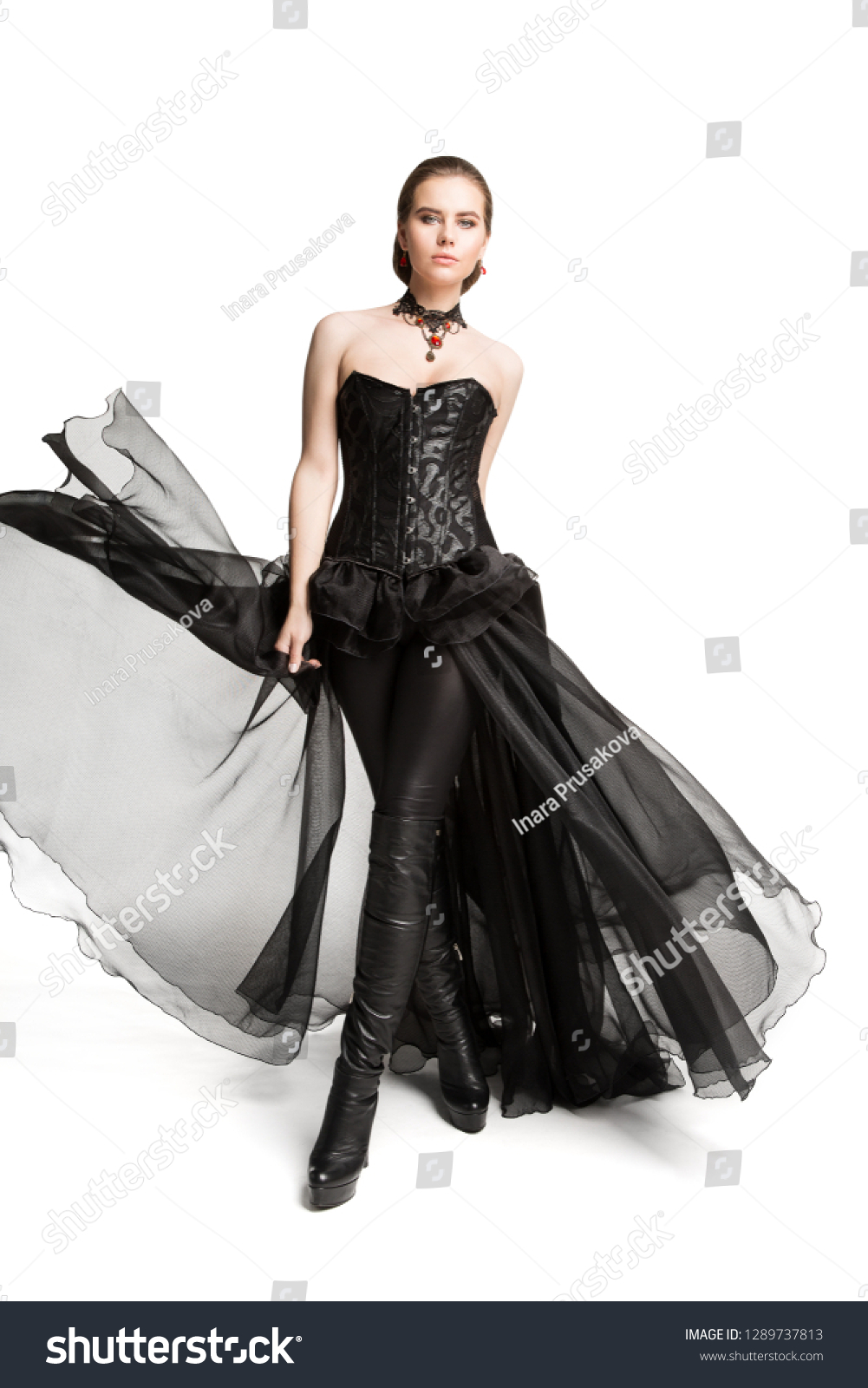 black leather corset dress