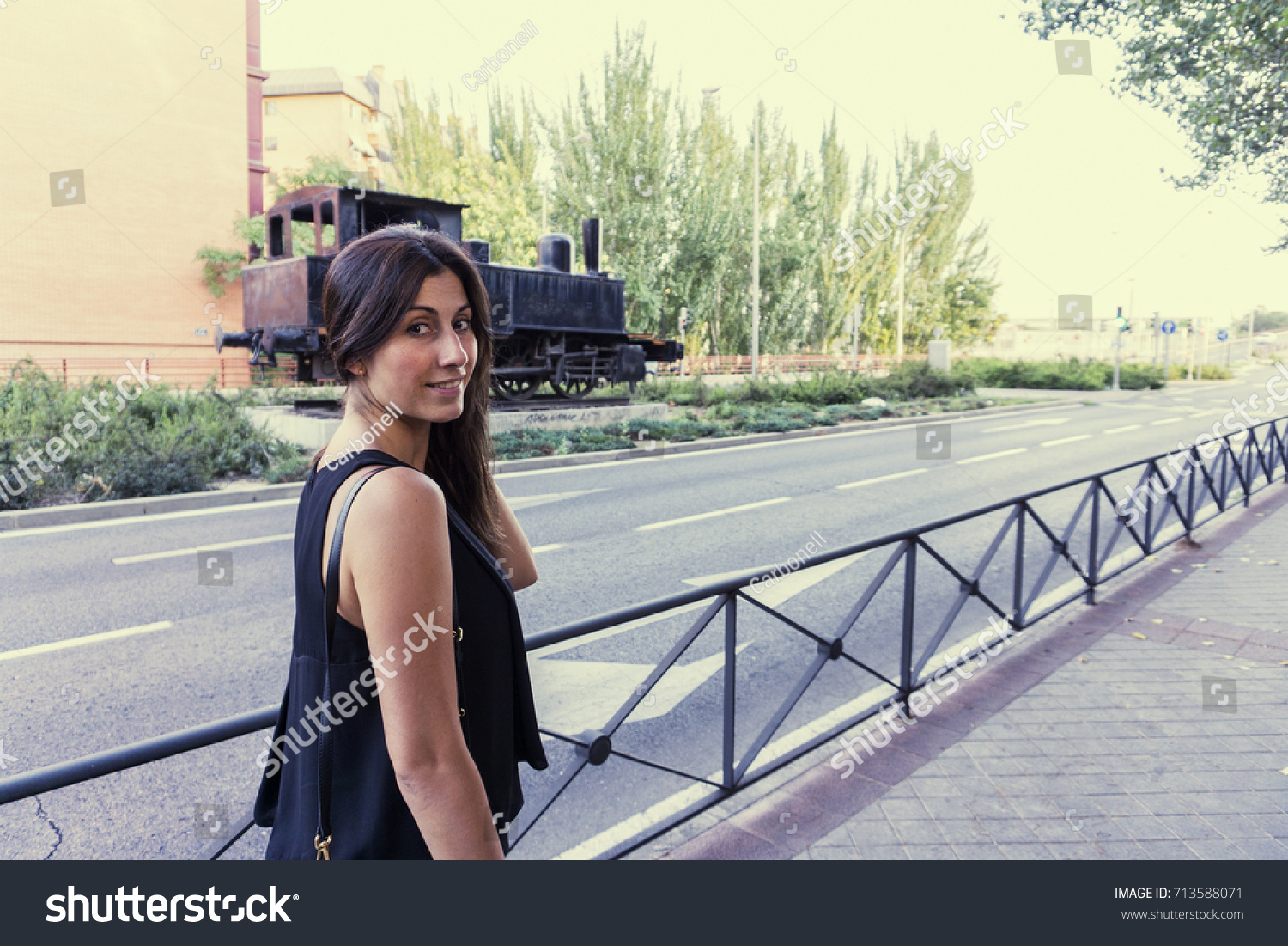 Fashion Model Black Blouse Posing On Stock Photo (Edit Now