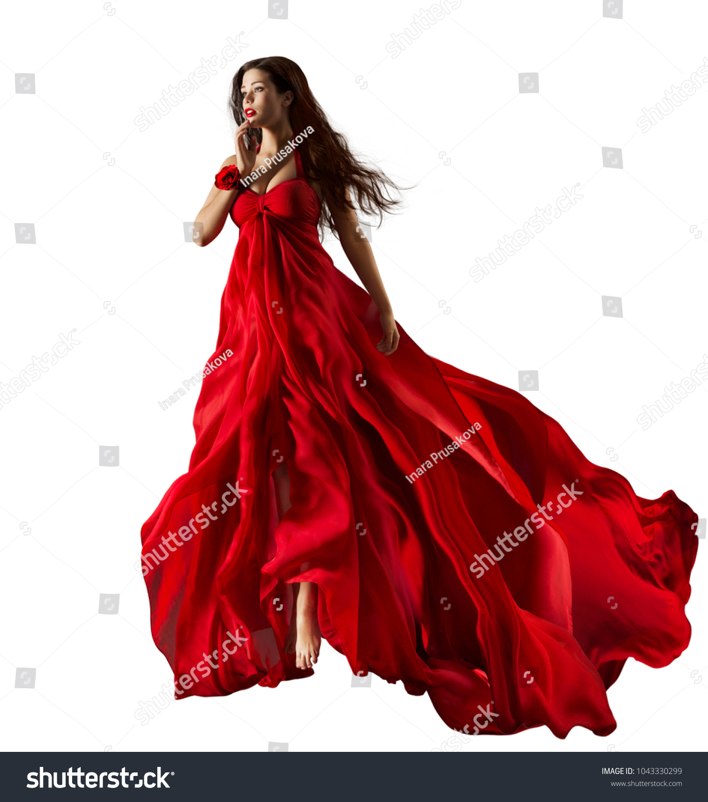 Fashion Model Red Dress Beautiful Woman Stock Photo 1043330299 ...