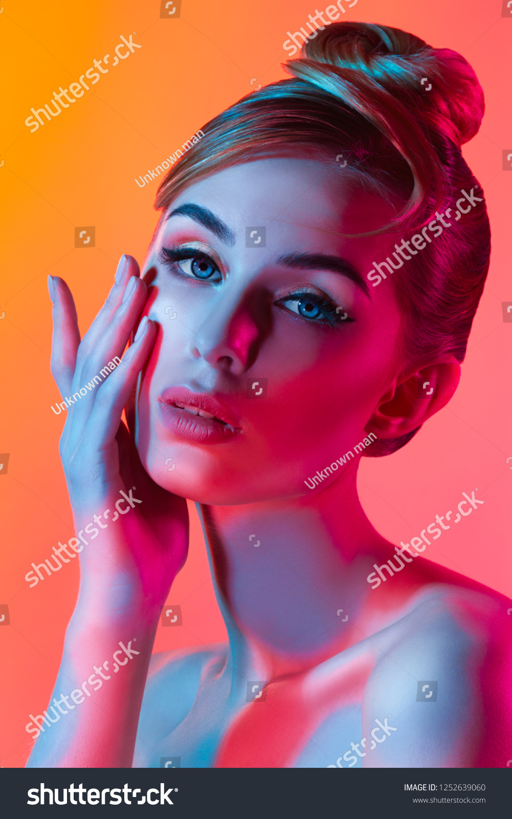 Fashion Model Woman Colorful Bright Lights Stock Photo 1252639060 ...