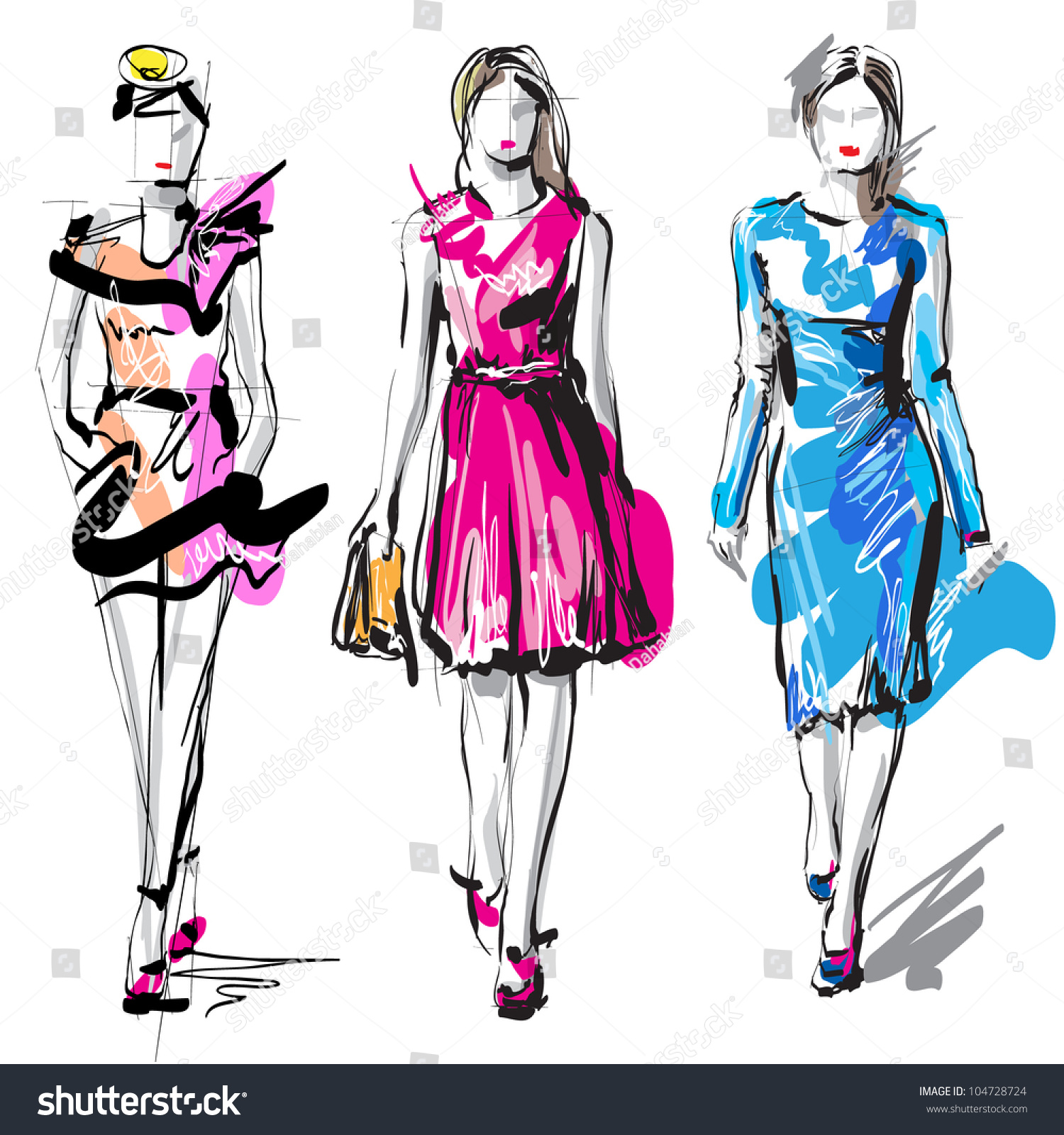 Fashion Models. Sketch. Raster Version Stock Photo 104728724 : Shutterstock