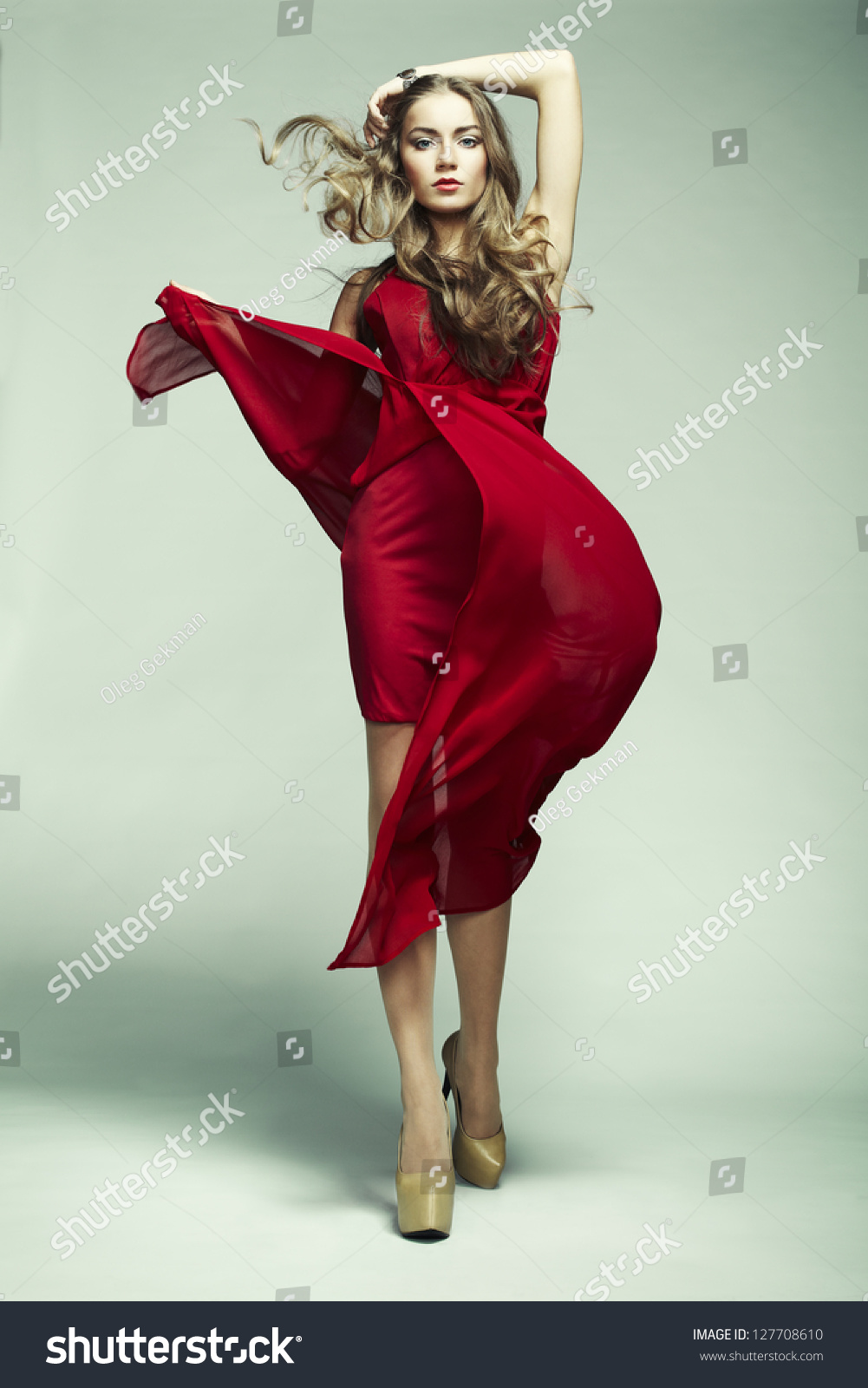  Fashion  Photo  Young Magnificent Woman Red Stock Photo  