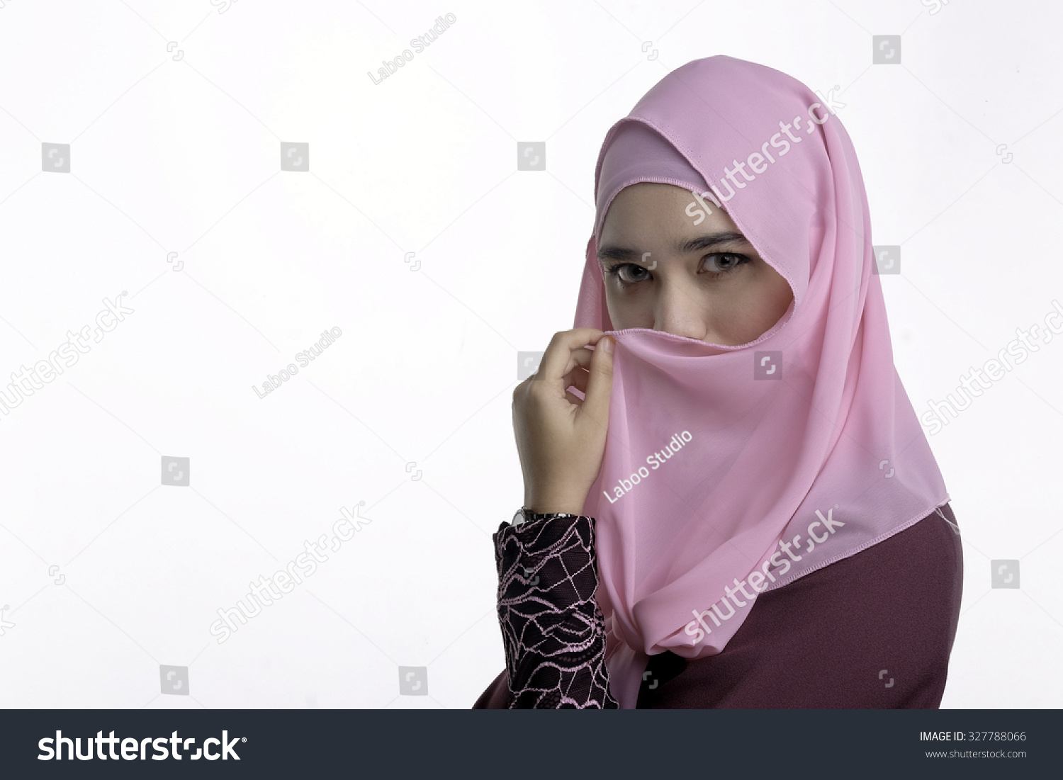 Fashion Portrait Of Young Beautiful Muslim Woman With Maroon Costume ...