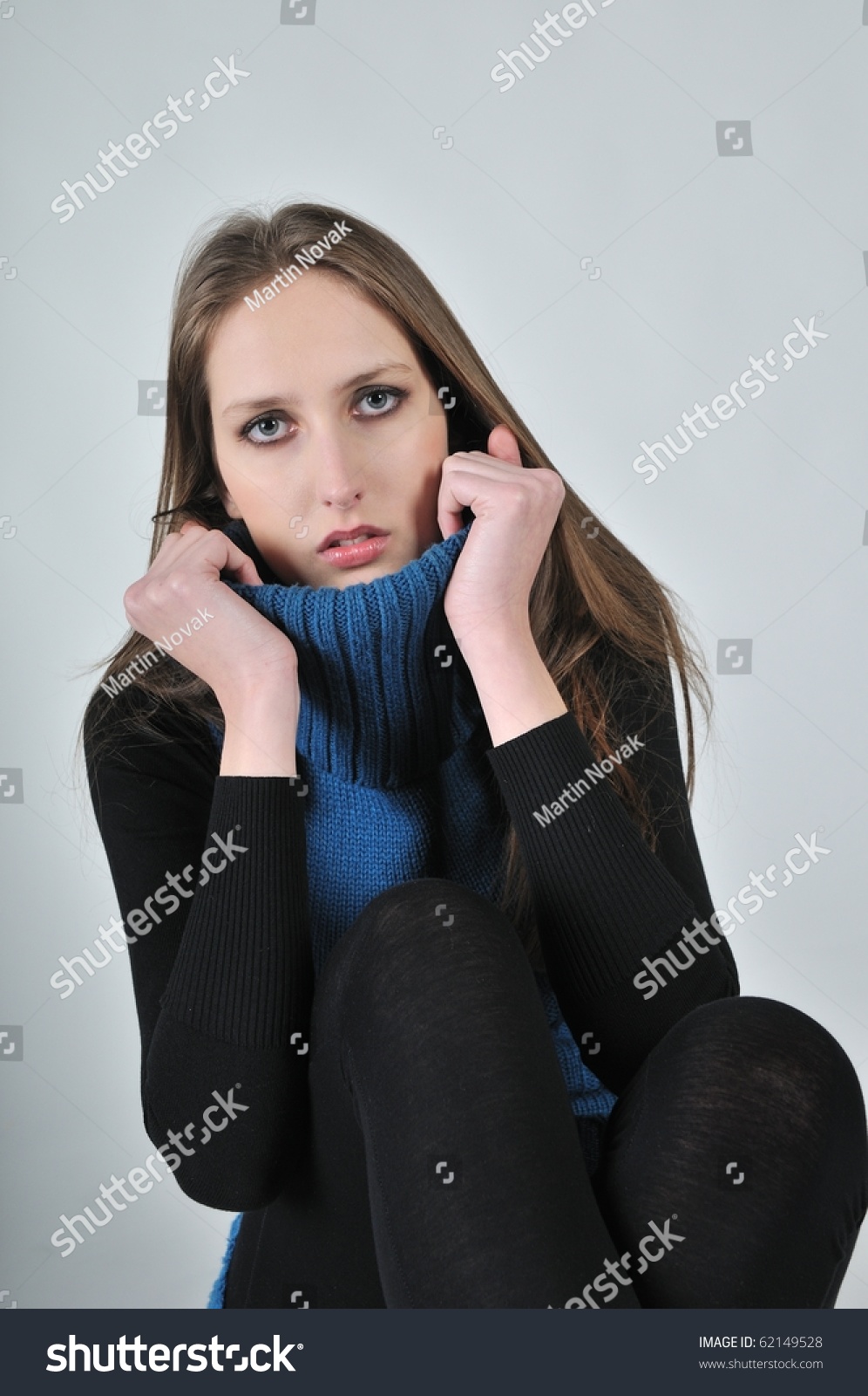 Fashion Portrait Of Young Beautiful Woman Holding Collar - Studio Shot ...