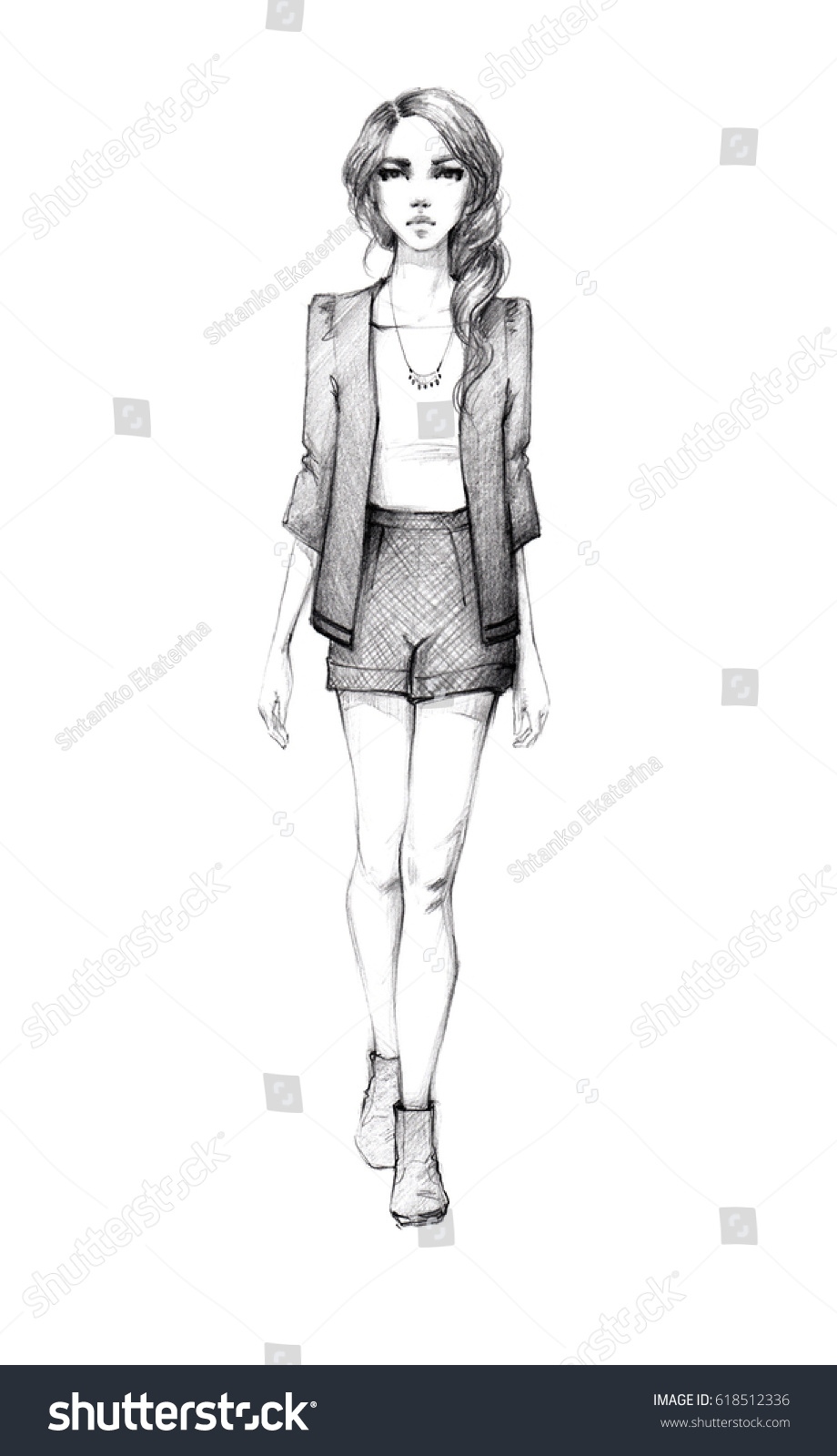 Fashion Sketch Stylish Spring Image Girl Stock Illustration