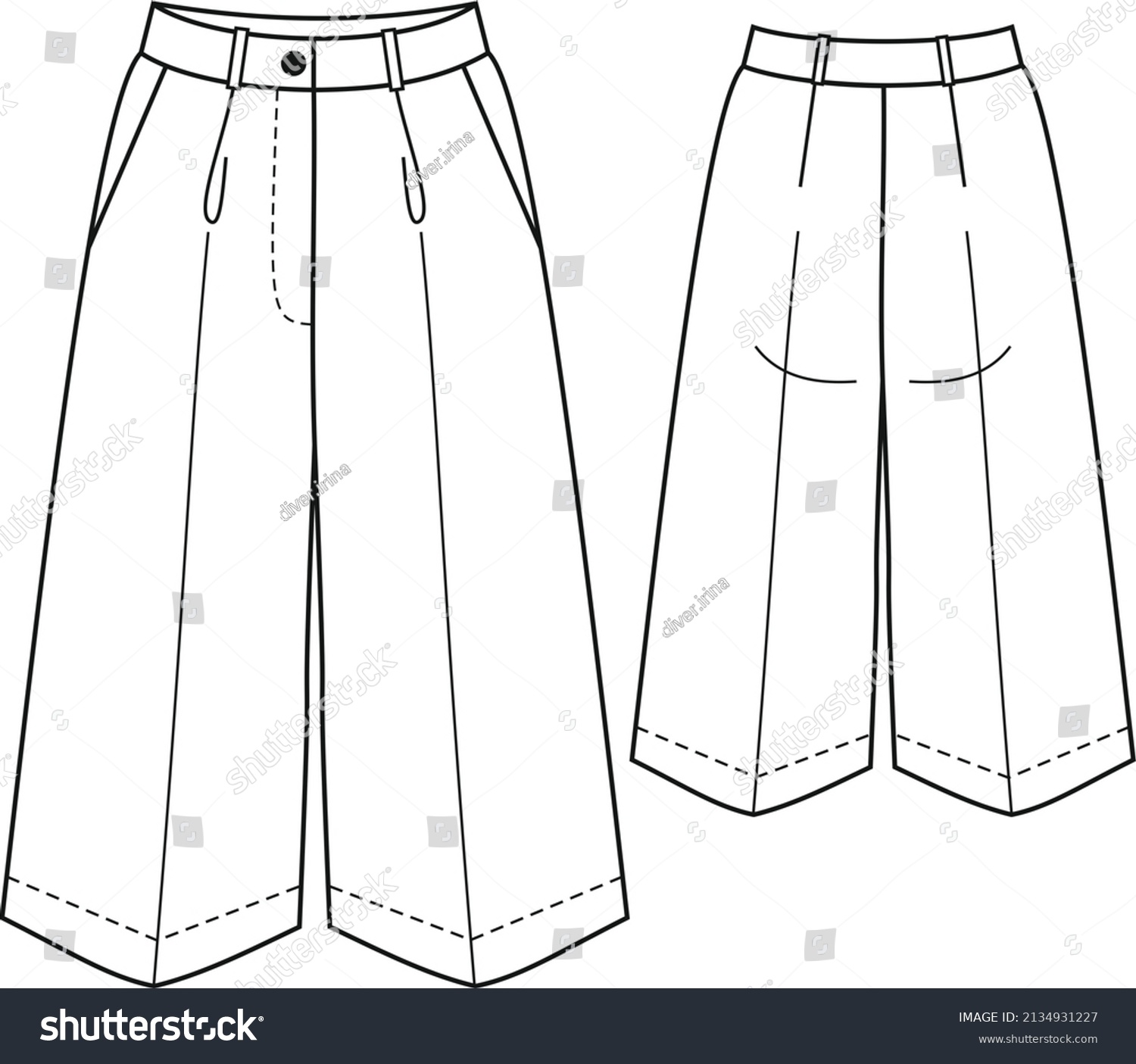 Fashion Technical Sketch Shorts Front Back Stock Illustration ...