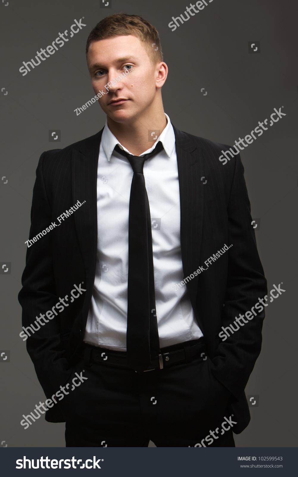 Fashion Young Businessman Black Suit Casual Stock Photo 102599543