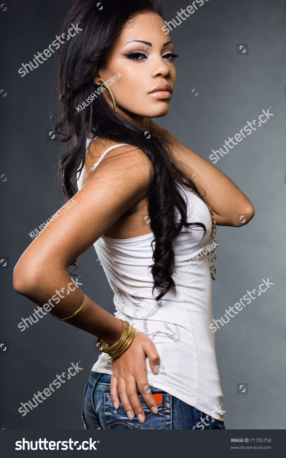 Fashionable Mulatto Woman Tshirt Stock Photo 71705758 