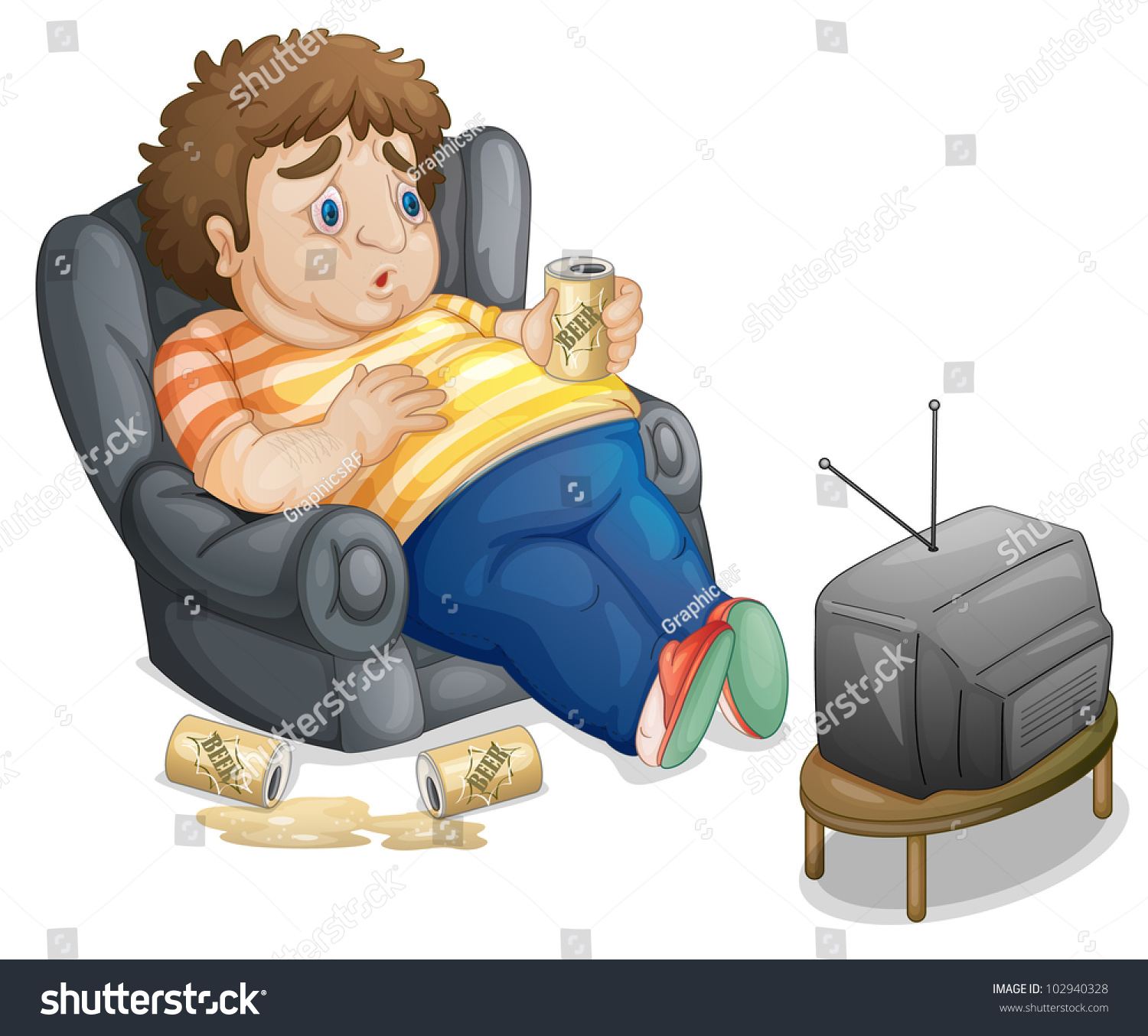 Fat Unhealthy Man Watching Tv Eps Stock Illustration 102940328 ...