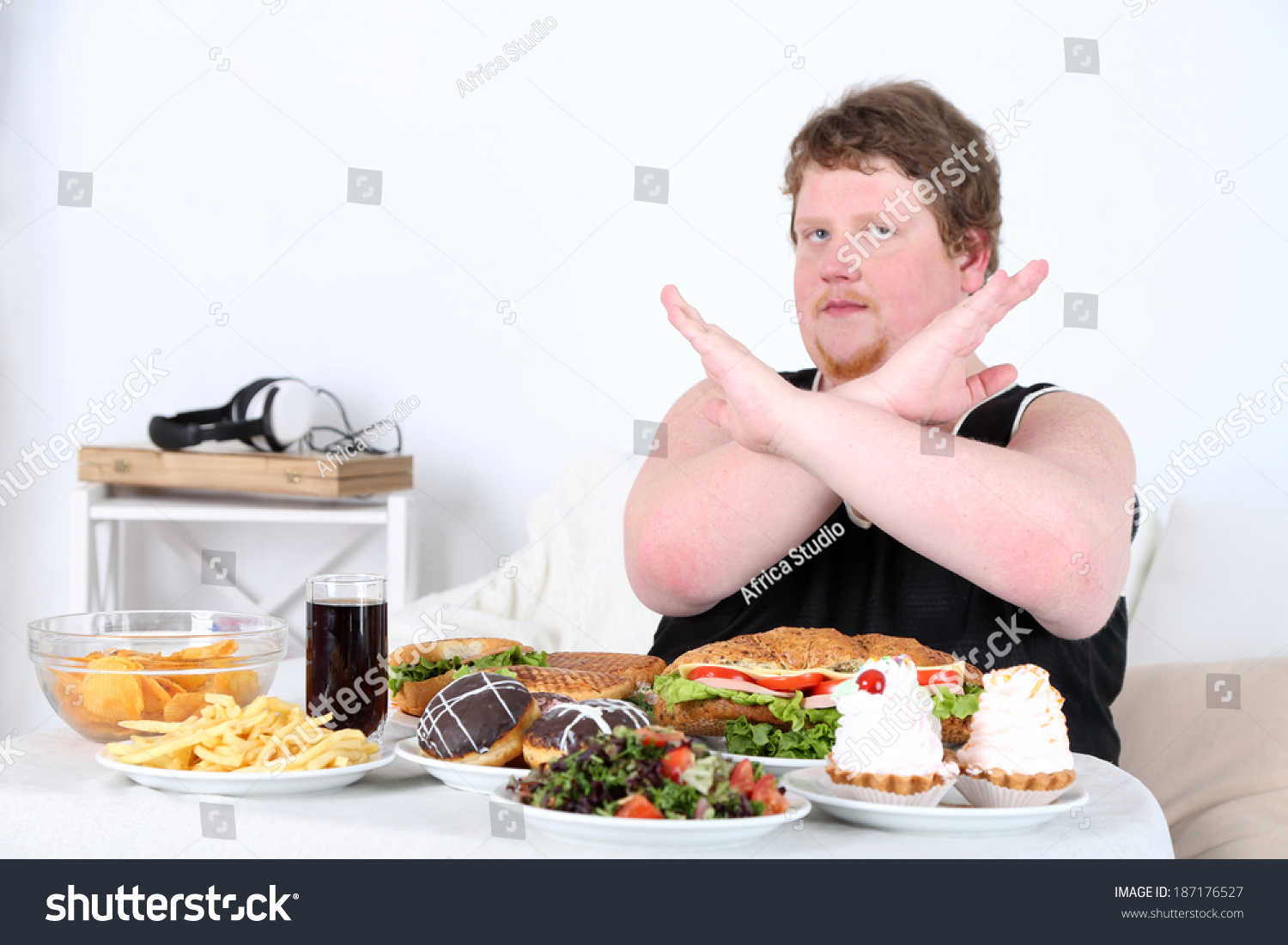 Fat Man Do Not Want Eat Stock Photo 187176527 - Shutterstock