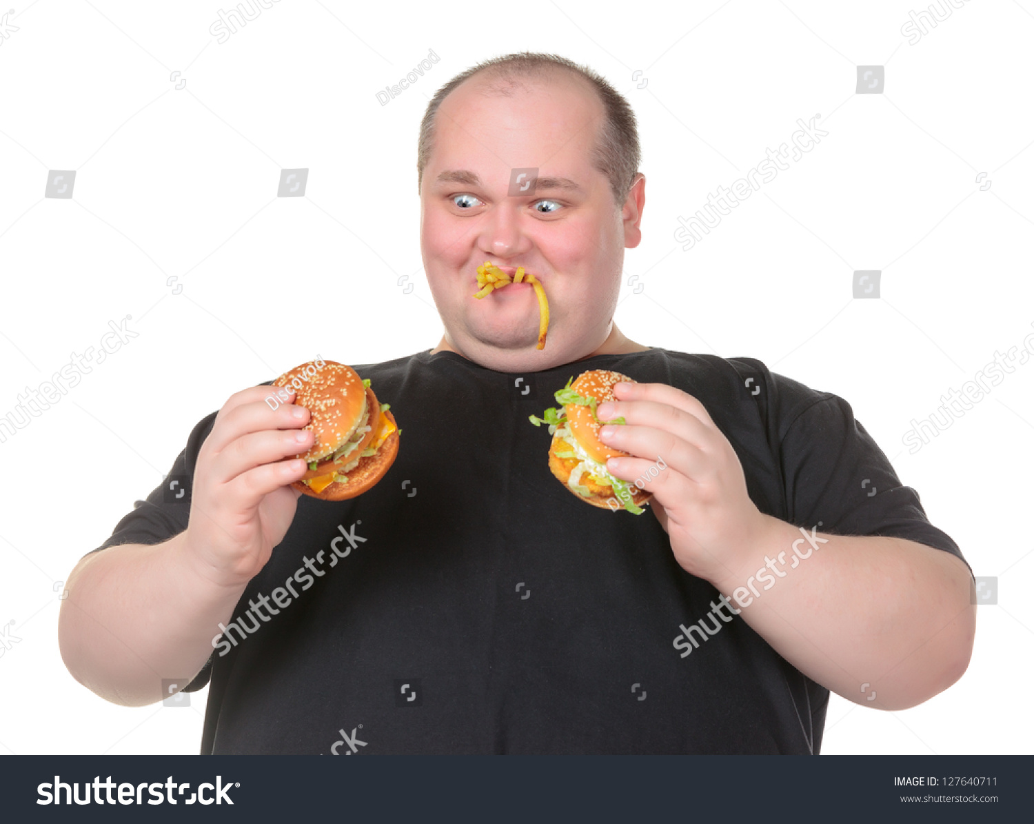 Fat Man Looks Lustfully Burger On Stock Photo 127640711 - Shutterstock