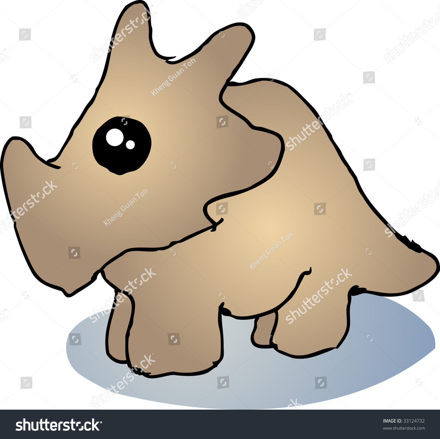 Fat Rounded Cute Triceratops Dinosaur Cartoon Illustration - 33124732 ...