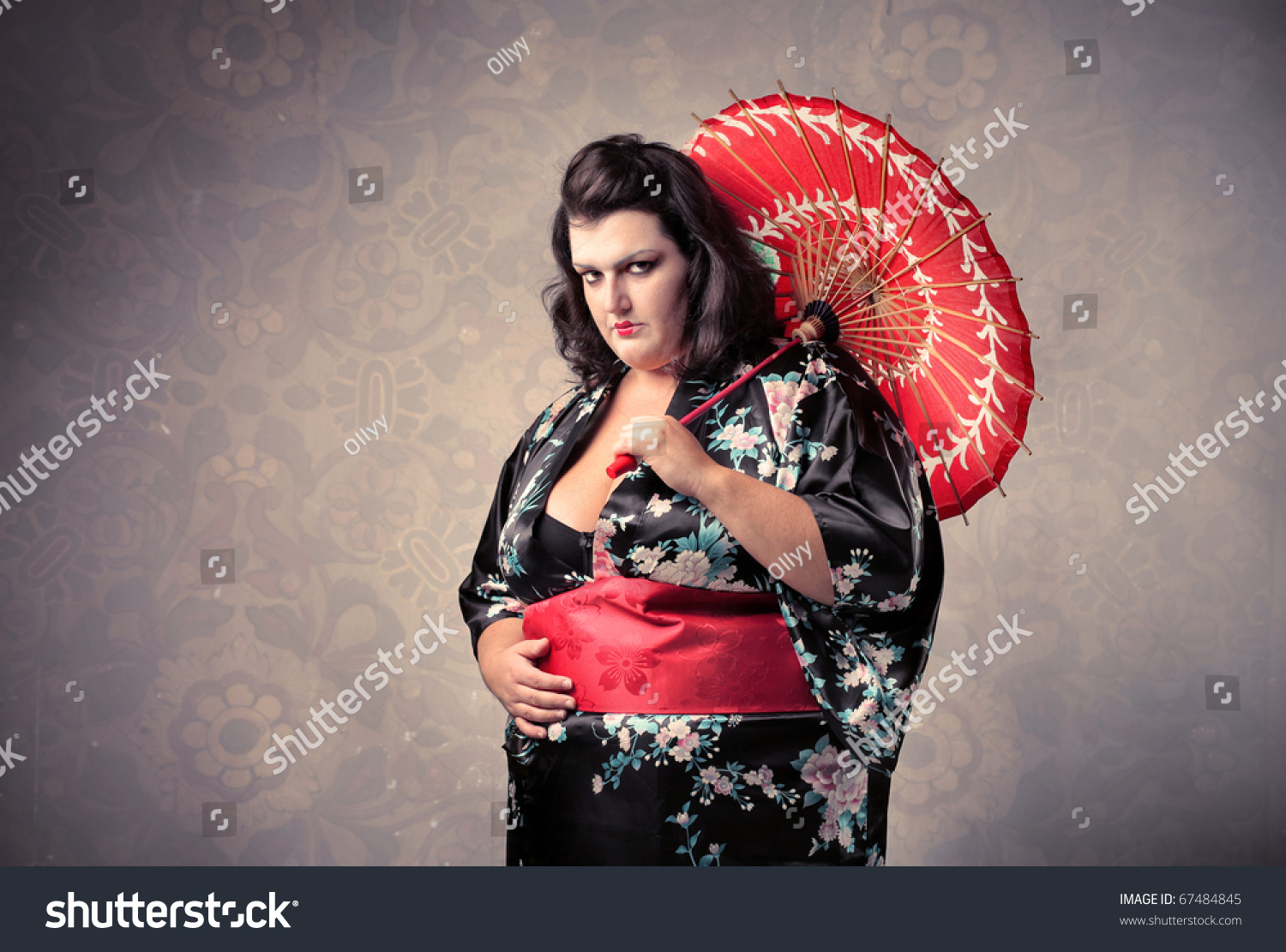 Fat Woman Wearing Oriental Kimono Stock Photo Edit Now