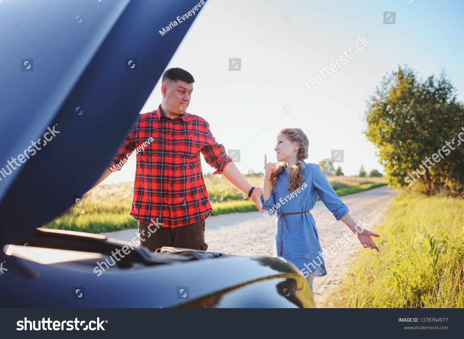 Father Daughter Fixing Problems Car During Stock Photo (Edit Now