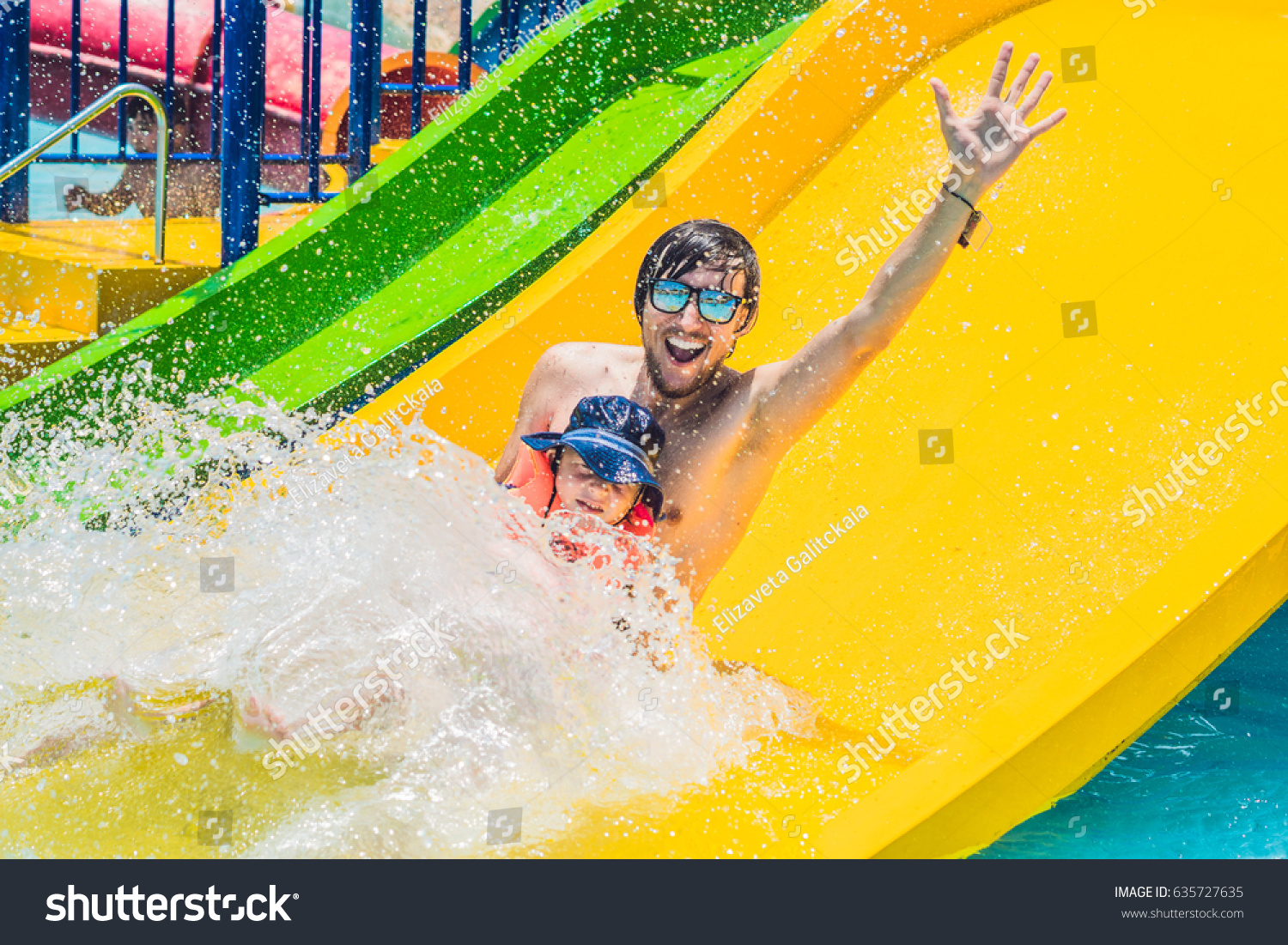 Father Son On Water Slide Water Stock Photo 635727635 | Shutterstock