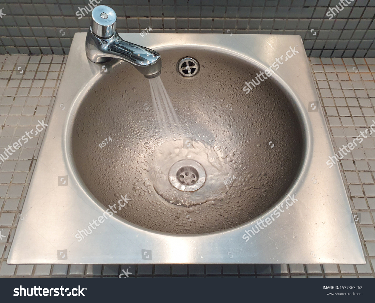 Faucet Running Water Metal Sink Use People Interiors Stock Image