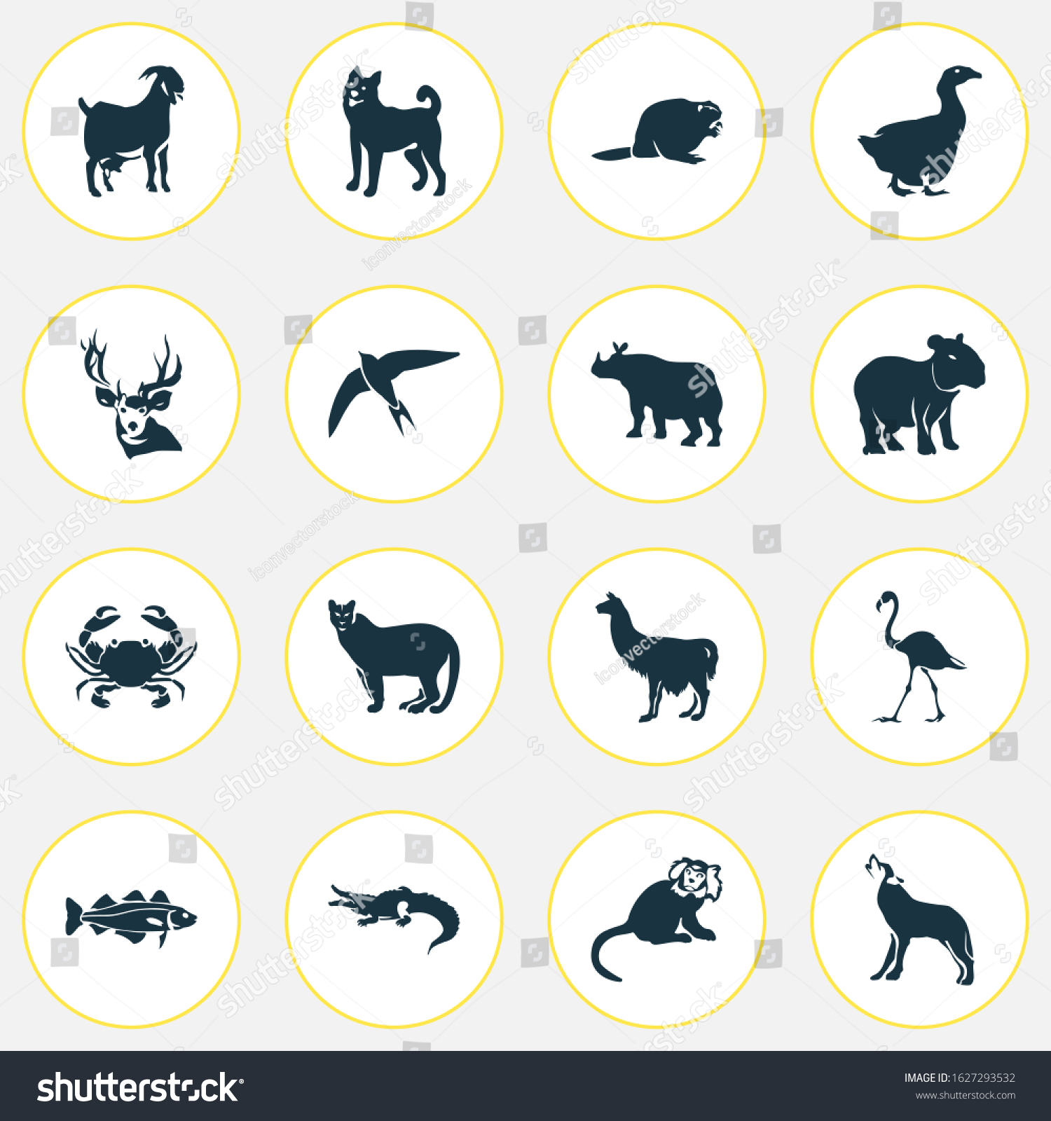 Fauna Icons Set Capybara Deer Goose Stock Illustration 1627293532 