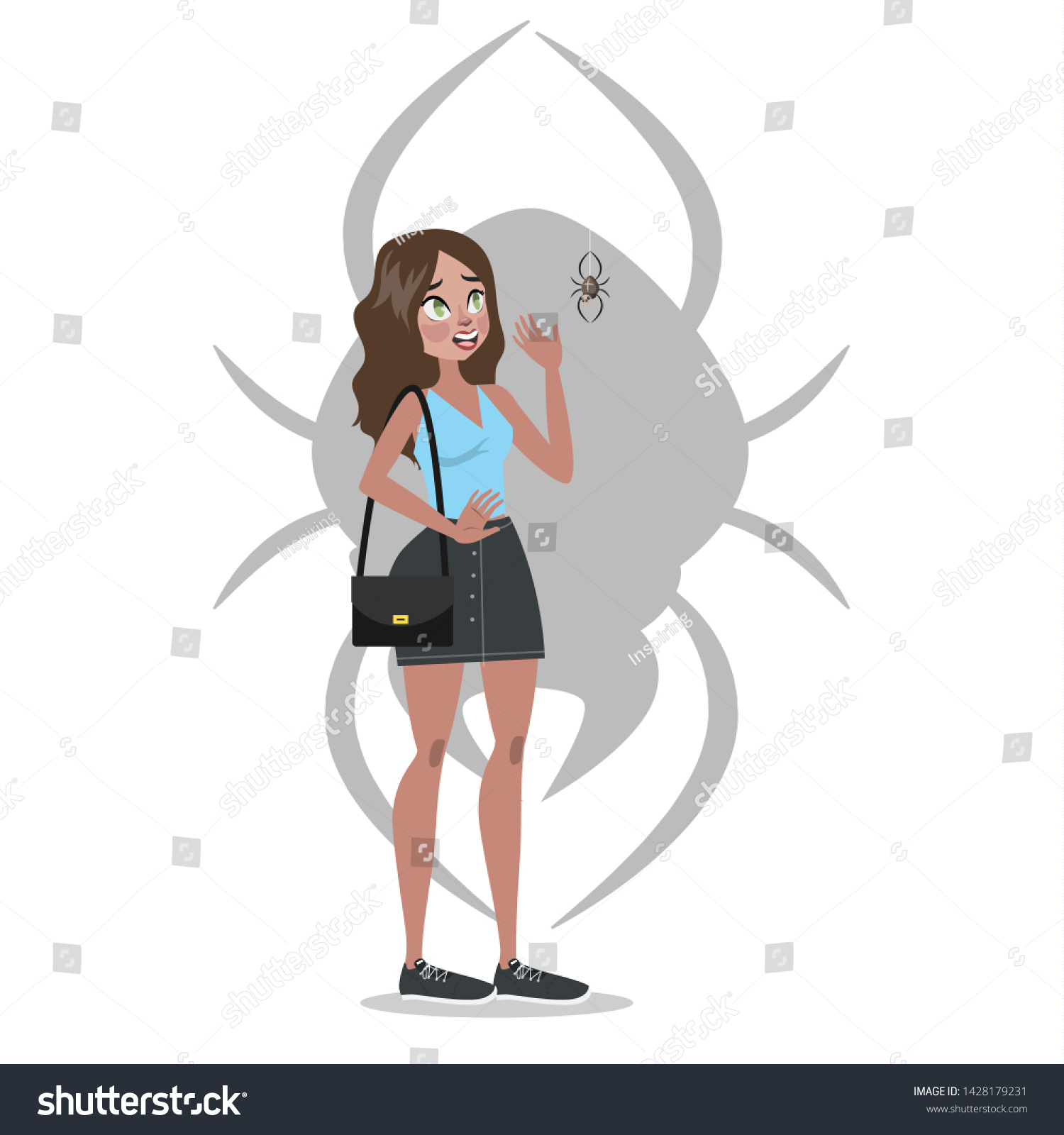 Fear Spiders Arachnophobia Concept Woman Afraid Stock Illustration 1428179231 Shutterstock 