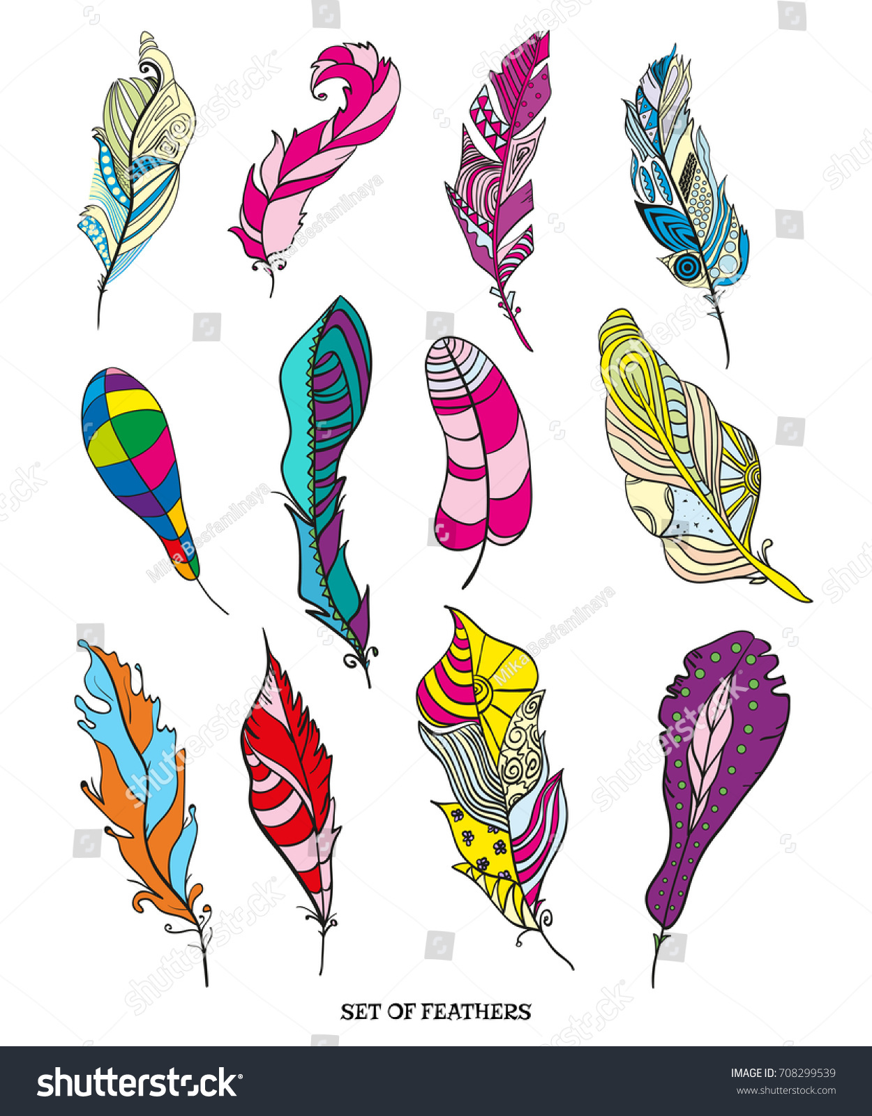 Feathers Design Zentangle Hand Drawn Feathers Stock Illustration 708299539