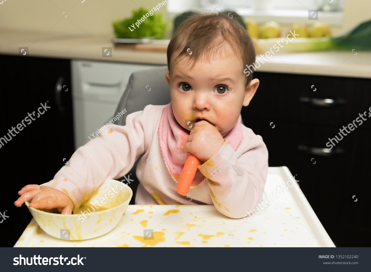 Feeding Adorable Baby Child Eating Spoon Stock Photo Edit