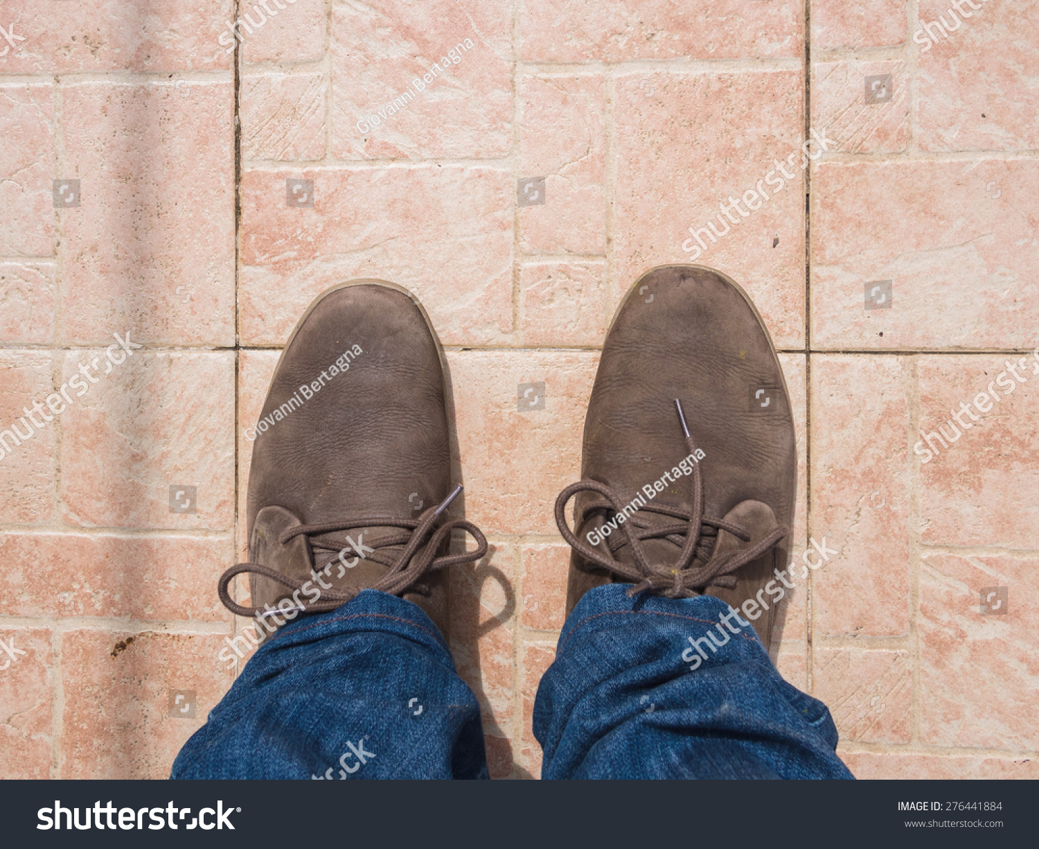 Feet On The Ground On The Sidewalks Of Ceramic Tiles Stock Photo ...