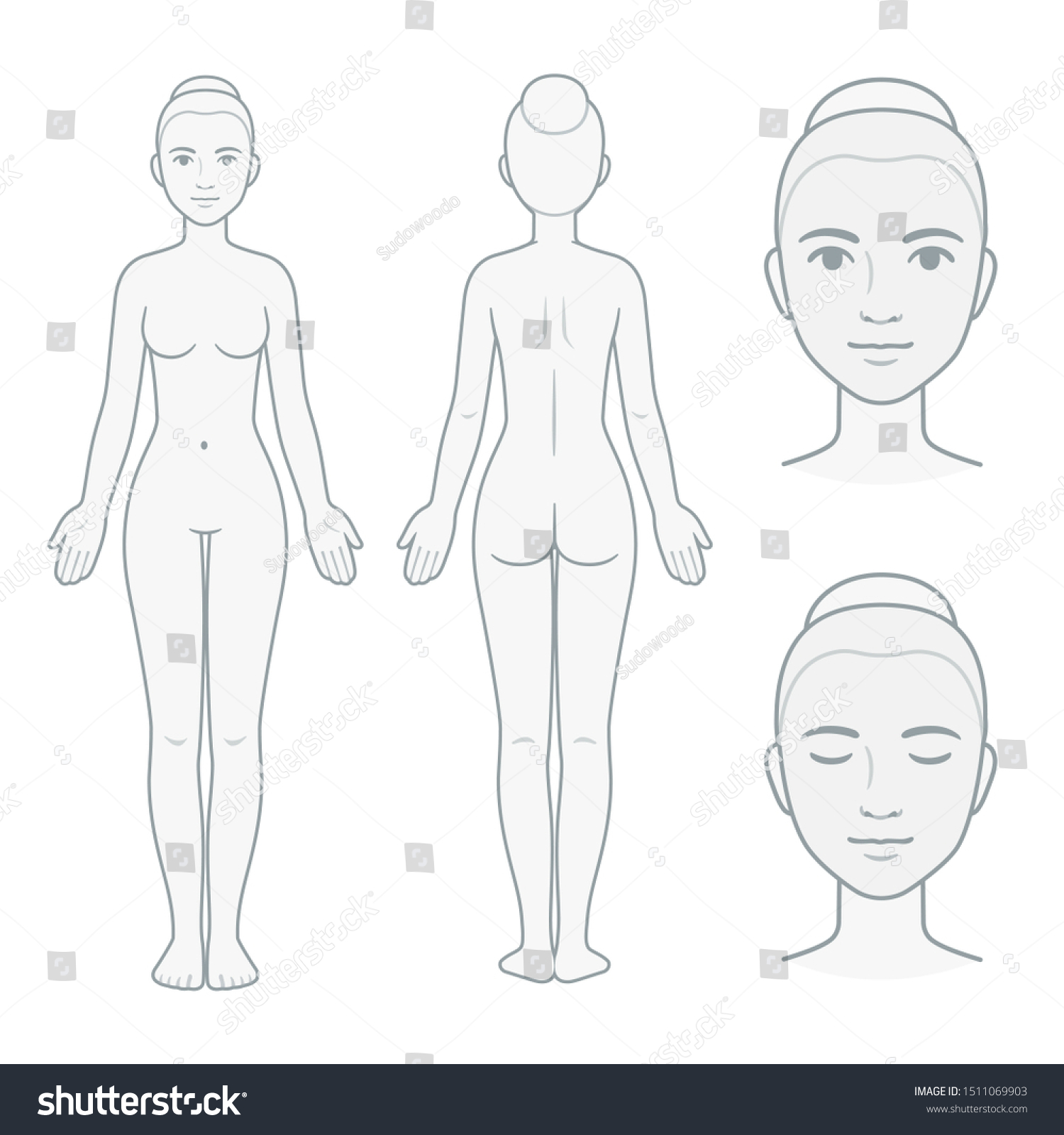 Female Body Face Chart Front Back Stock Illustration 24 For Blank Body Map Template