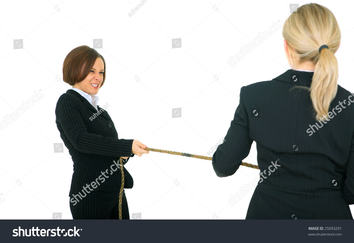 Female Businesswoman Showing Struggle Face Pulling Rope With Another ...