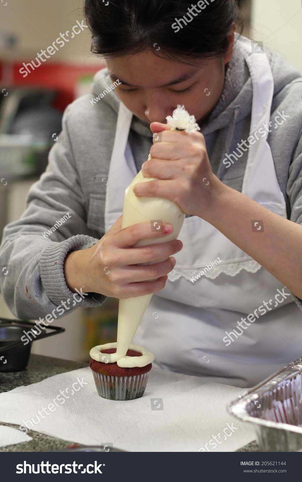 Female Chef Holding Piping Bag Filled Stock Photo Edit Now 205621144