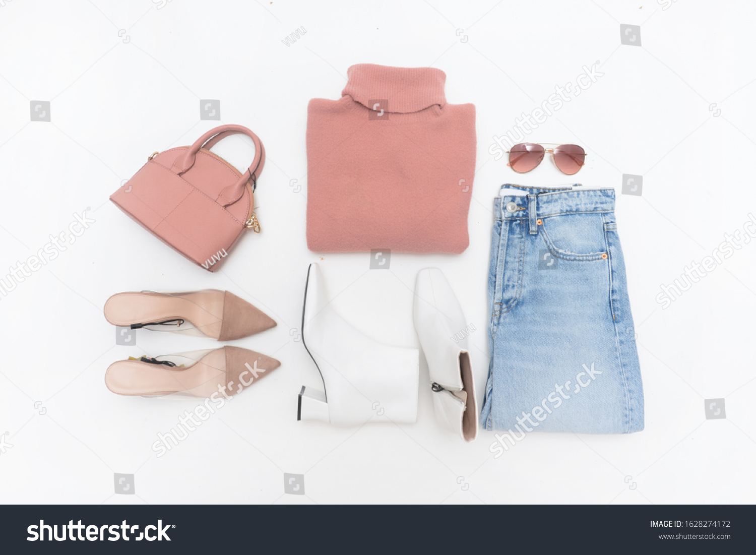 Female Clothes Accessories On White Background Stock Photo 1628274172 ...