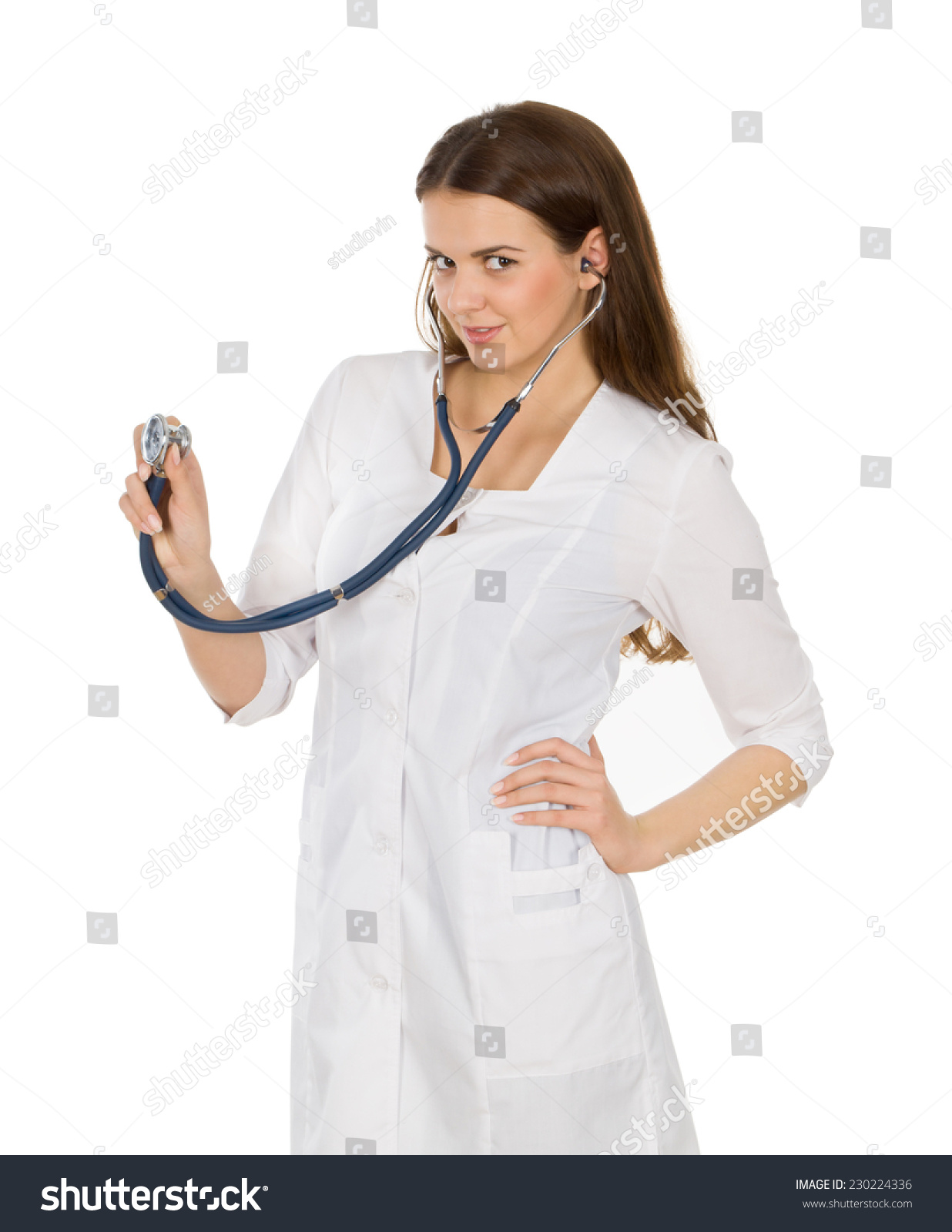 Female Doctor Wearing White Coat Stethoscope Stock Photo Edit Now 230224336