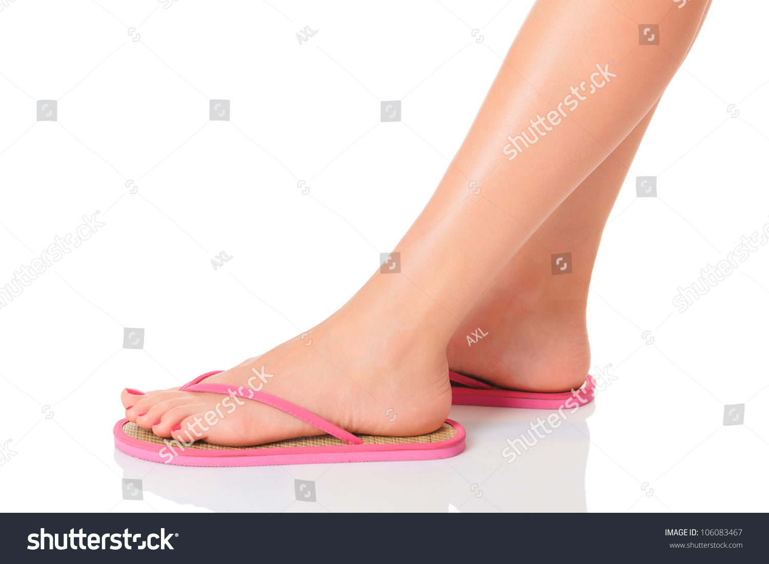 Female Feet With Flip-Flops, Isolated On White Background Stock Photo ...