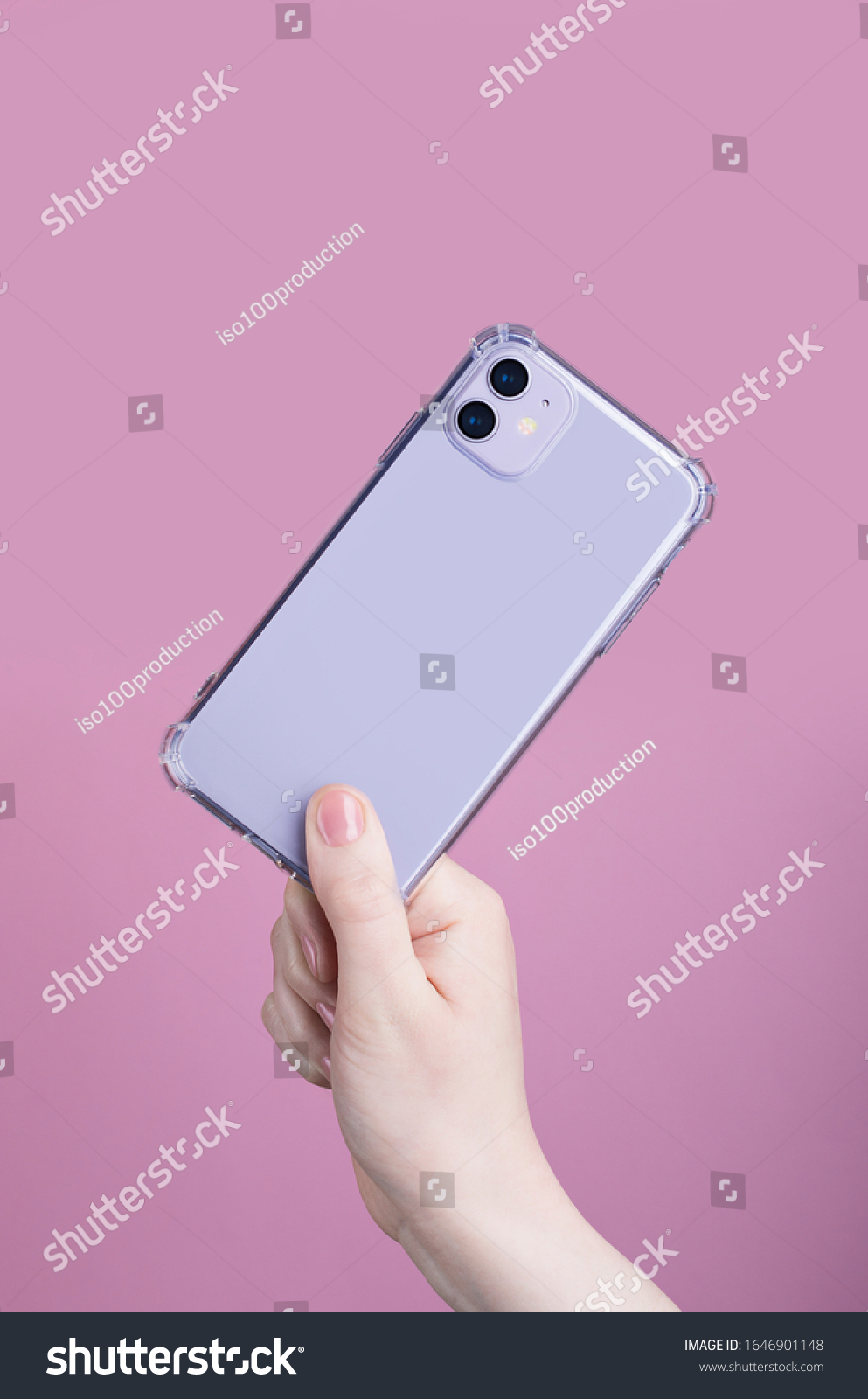 Female Hand Holding Purple Iphone 11 Stock Photo Edit Now