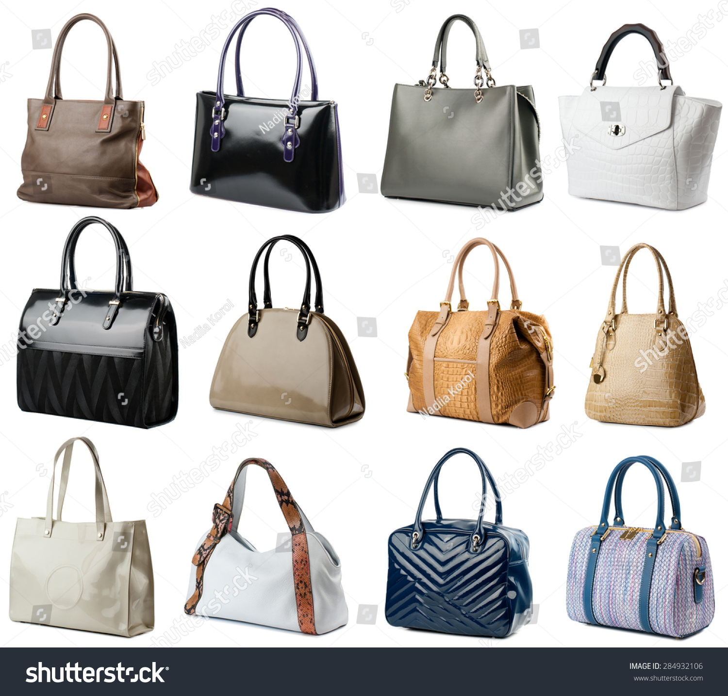 Female Handbags Collection Isolated On White Background. Stock Photo ...