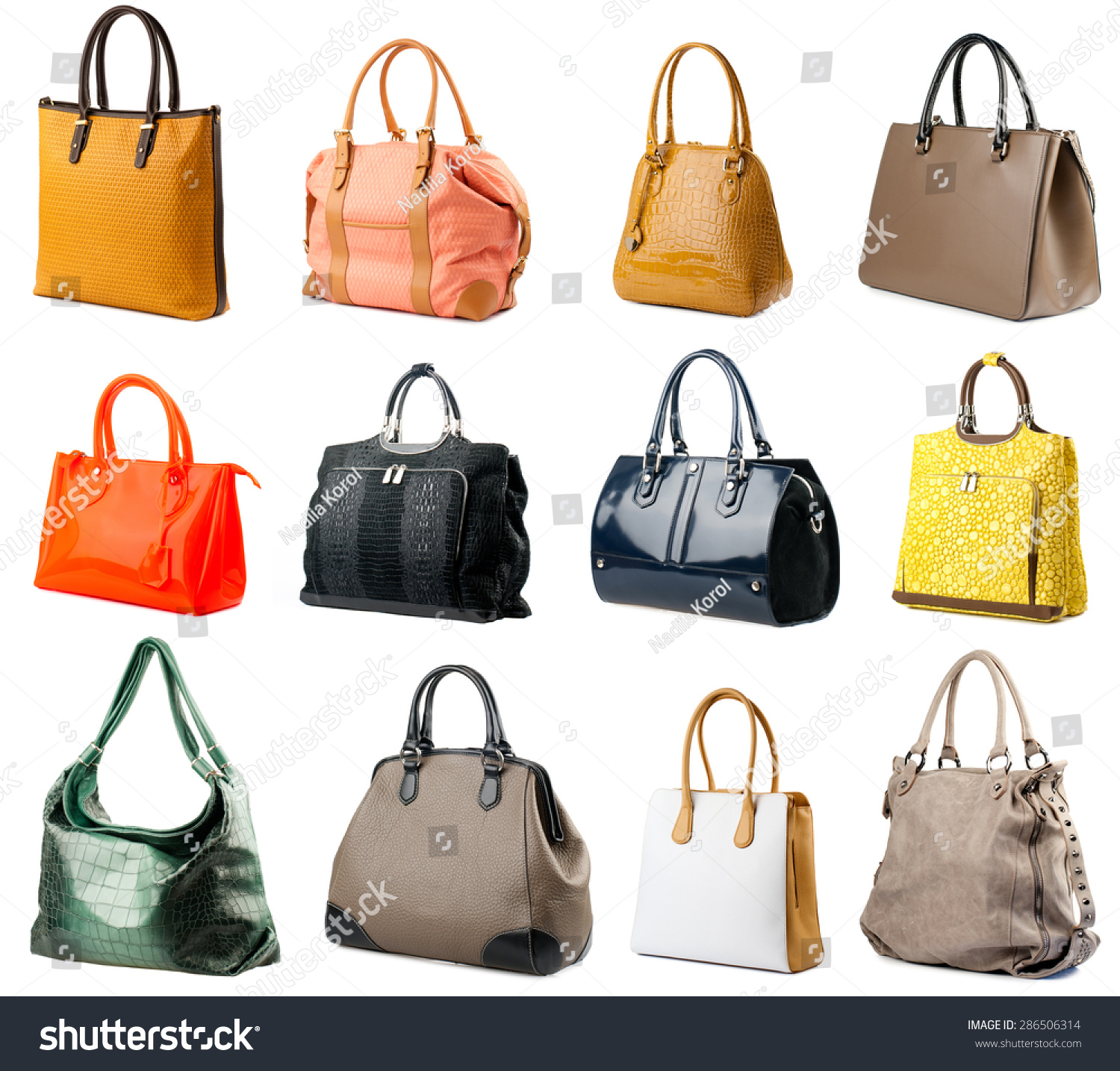 Female Handbags Collection Isolated On White Stock Photo 286506314 ...