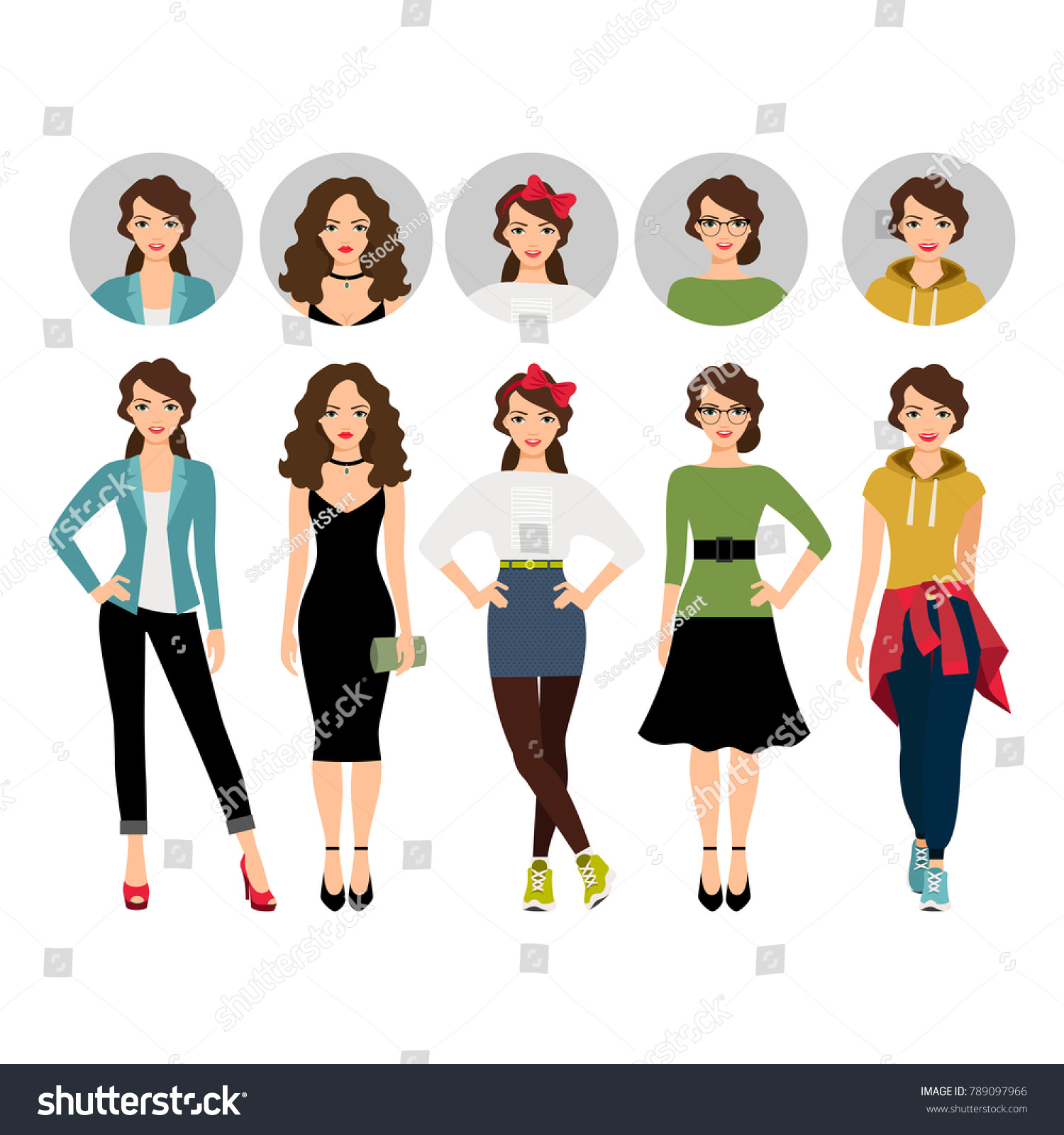 Female Model Casual Teenage Business Clothes Stock Illustration 789097966 |  Shutterstock