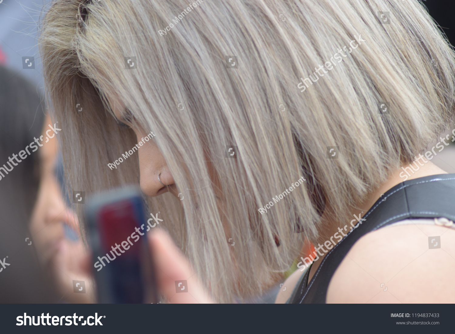 Females Hair Styled Bleach Blonde Bob Stock Photo Edit Now 1194837433